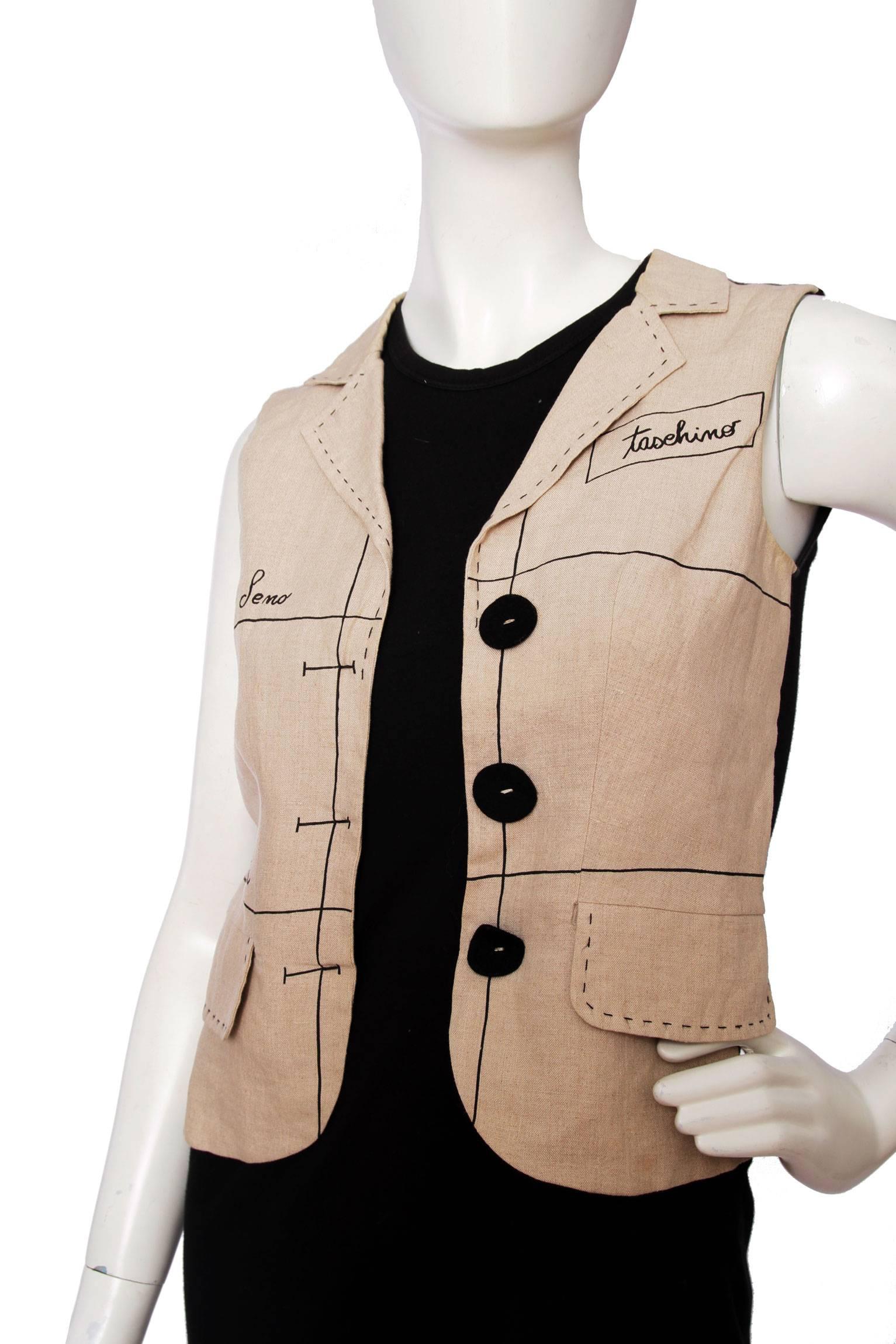 1990s Moschino Black Cotton Dress W. Mock Vest For Sale 4