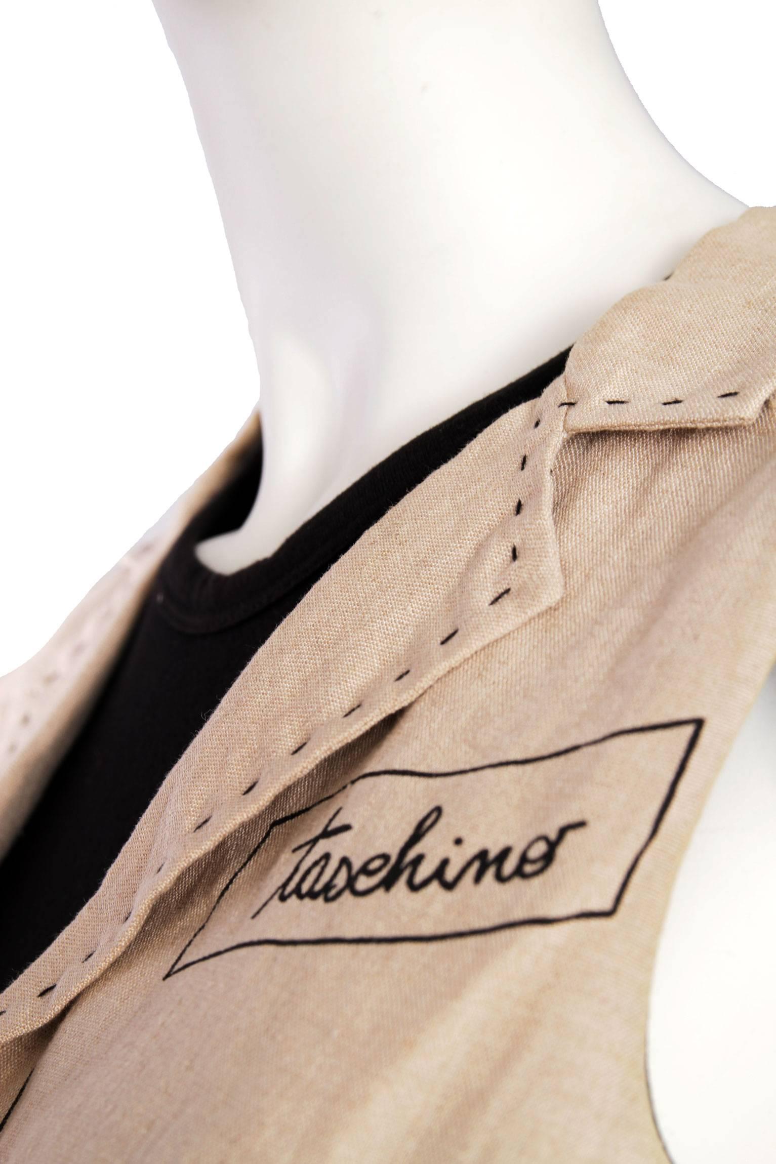 1990s Moschino Black Cotton Dress W. Mock Vest For Sale 3