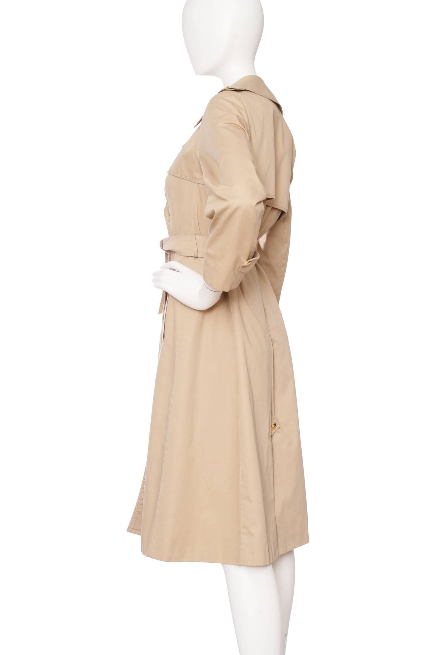 Women's 1970s Celine Beige Cotton Trench Coat 