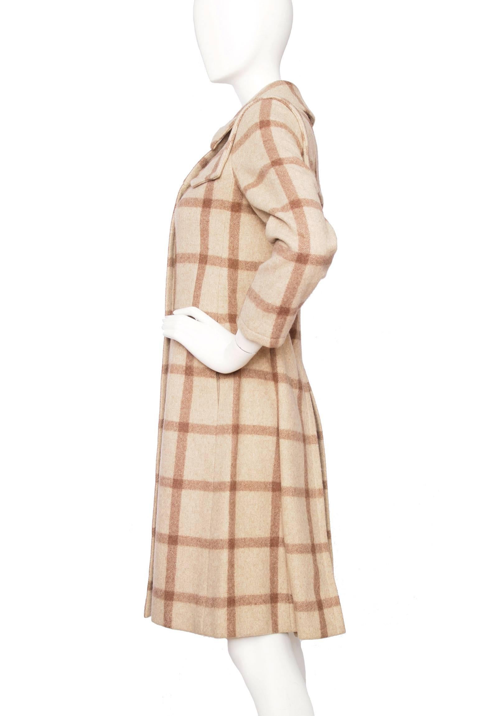 1960s Givenchy Beige Checkered Wool Coat 2