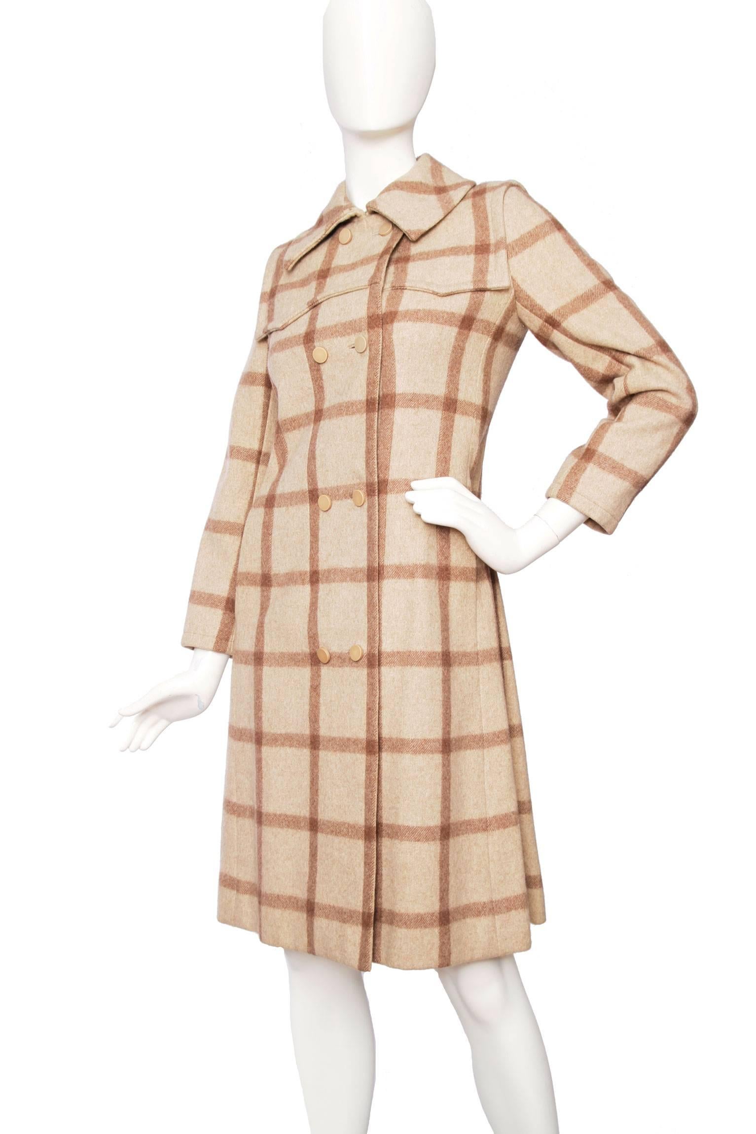 Women's 1960s Givenchy Beige Checkered Wool Coat