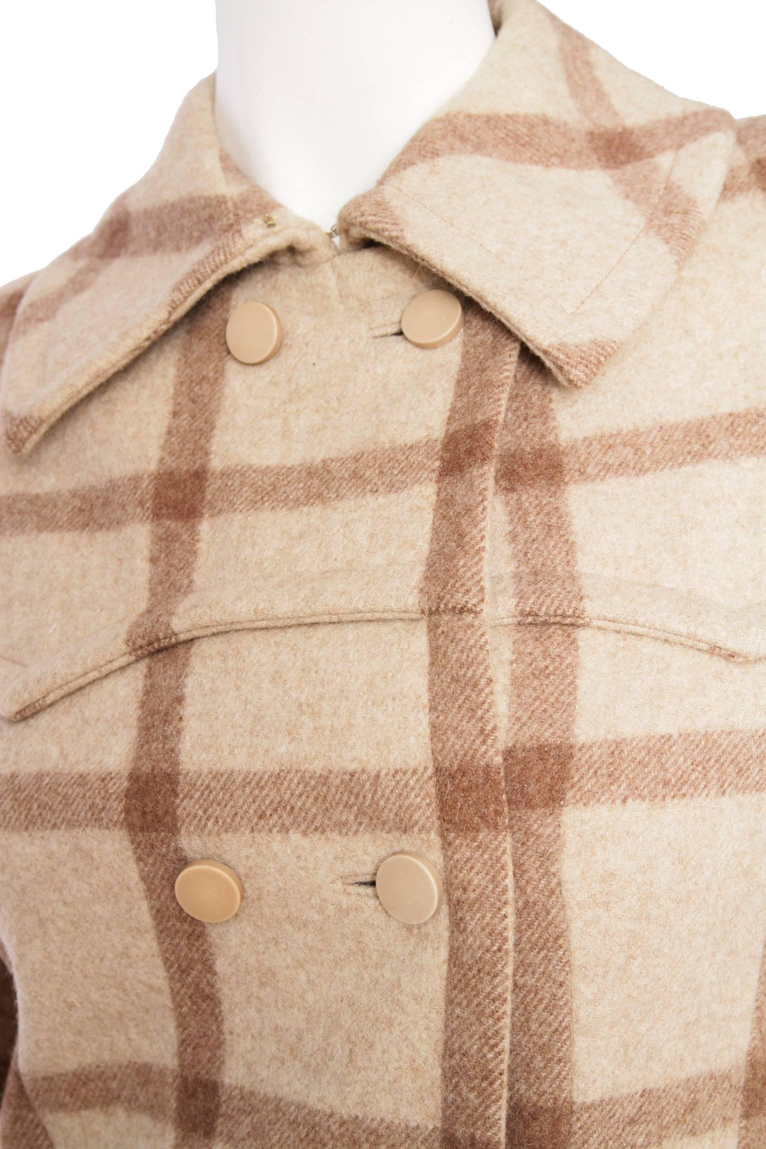 1960s Givenchy Beige Checkered Wool Coat 6