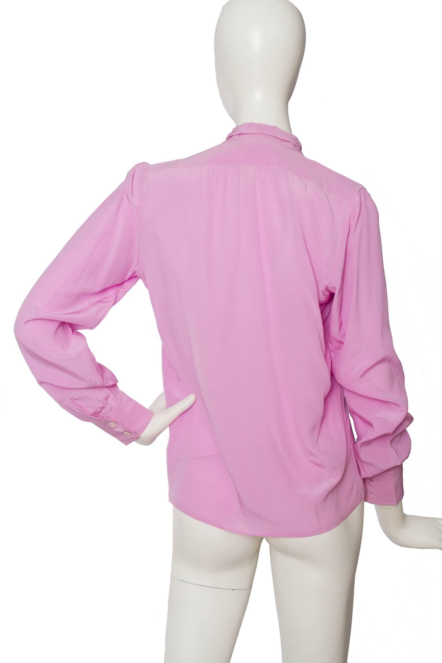 Women's 1970s Yves Saint Laurent Pink Silk Blouse  For Sale
