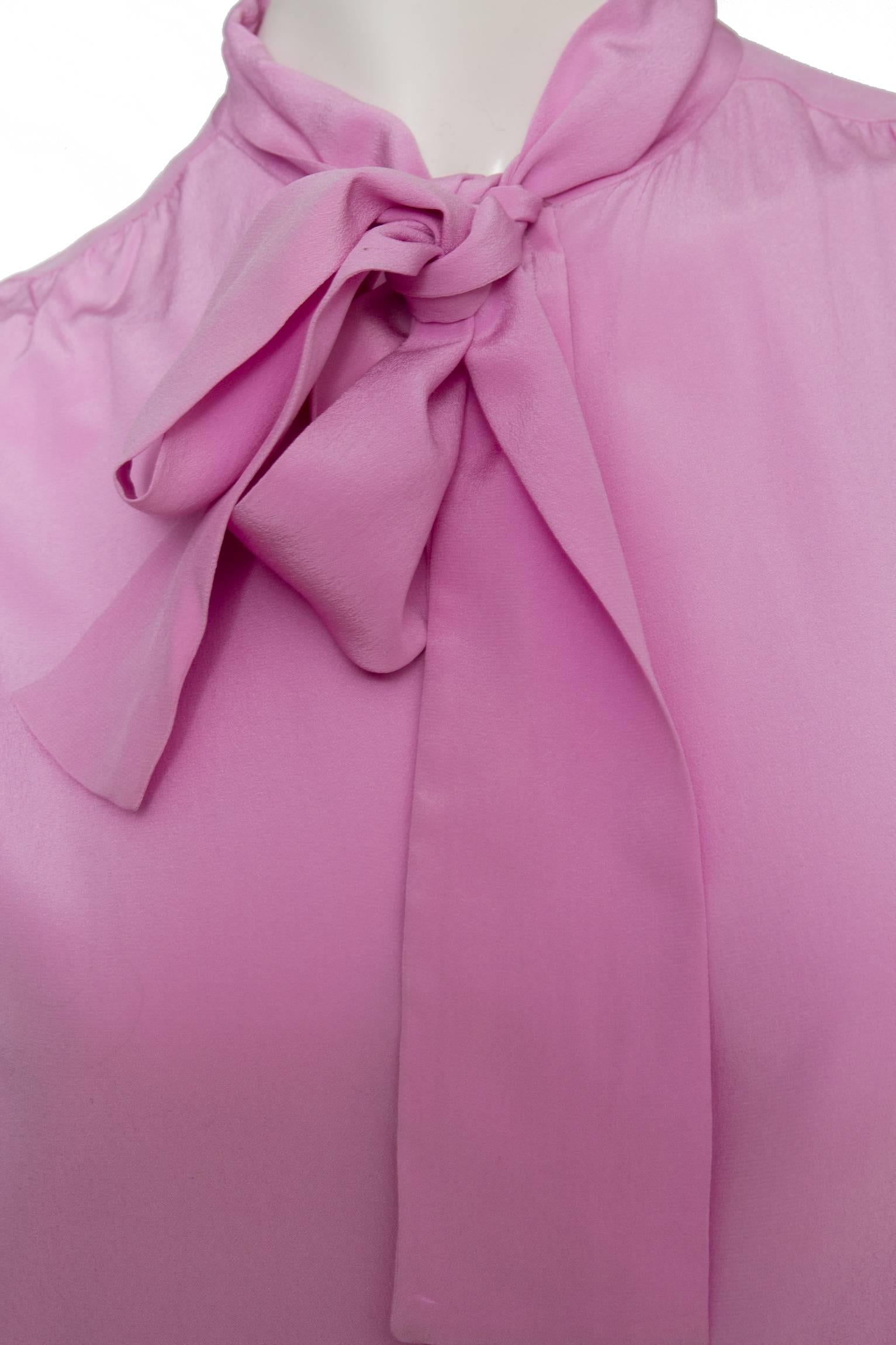 1970s Yves Saint Laurent Pink Silk Blouse  For Sale 2