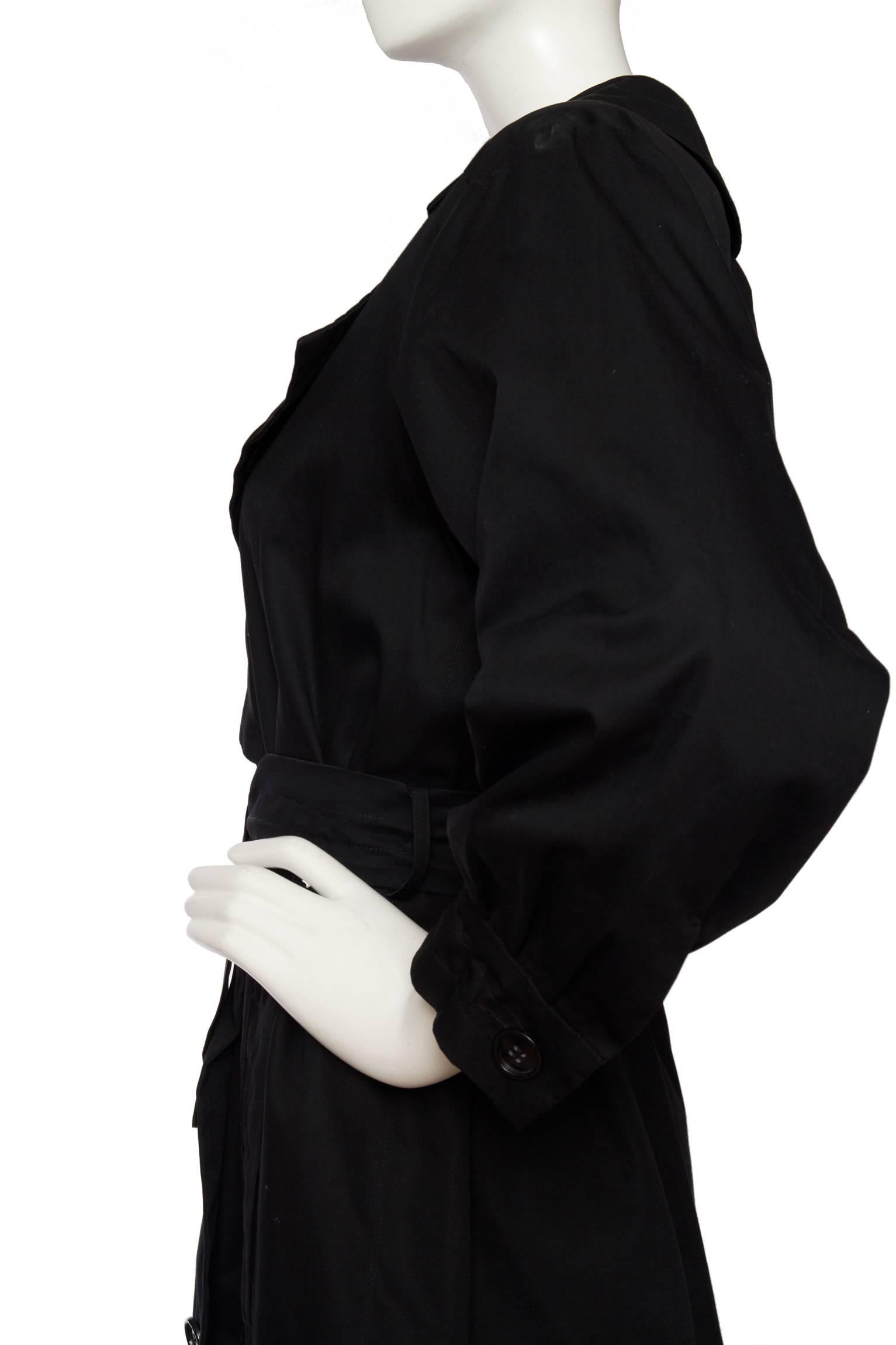 1970s Black Yves Saint Laurent Rive Gauche Cotton Trench Coat 3