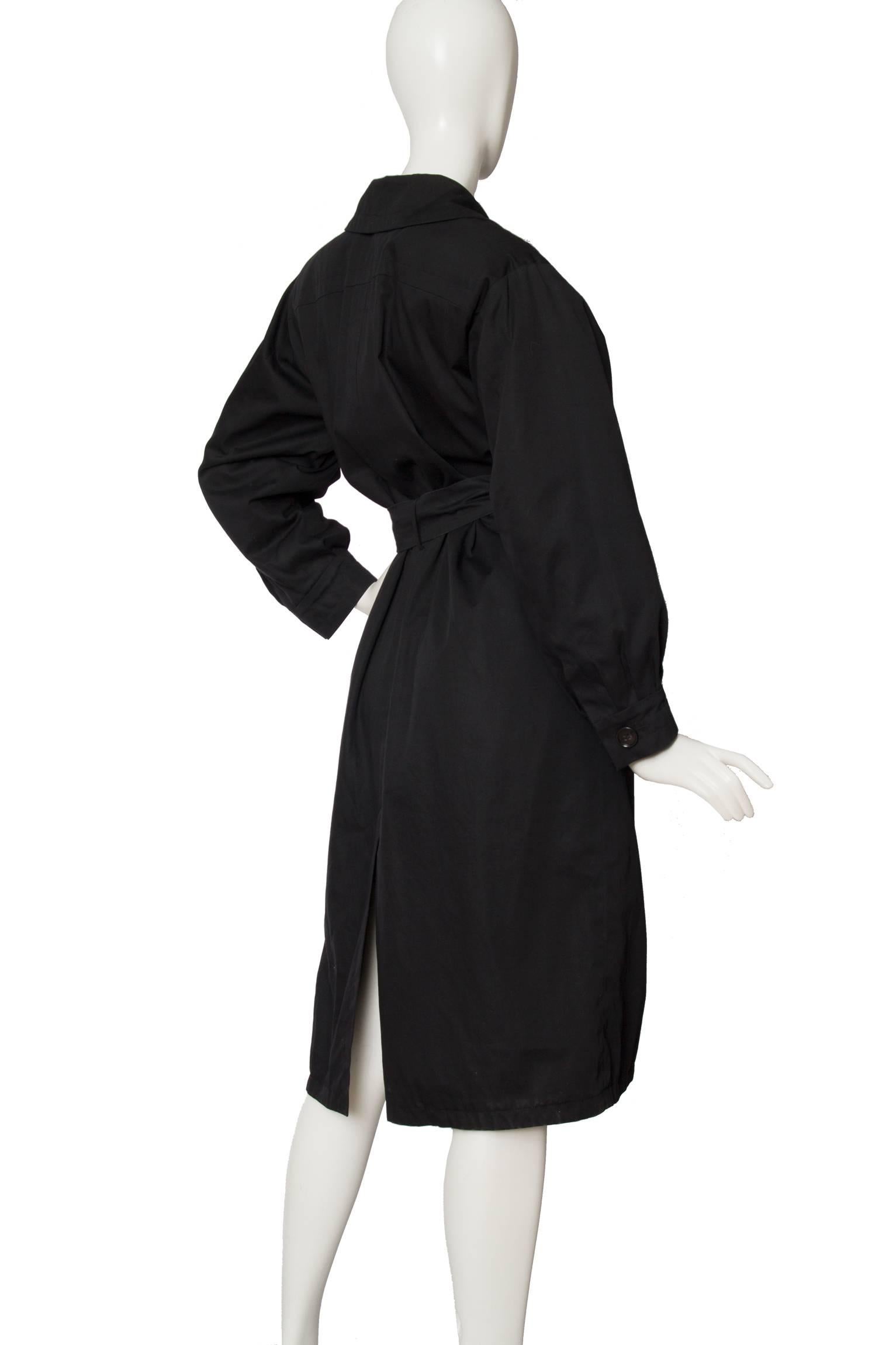 Women's 1970s Black Yves Saint Laurent Rive Gauche Cotton Trench Coat