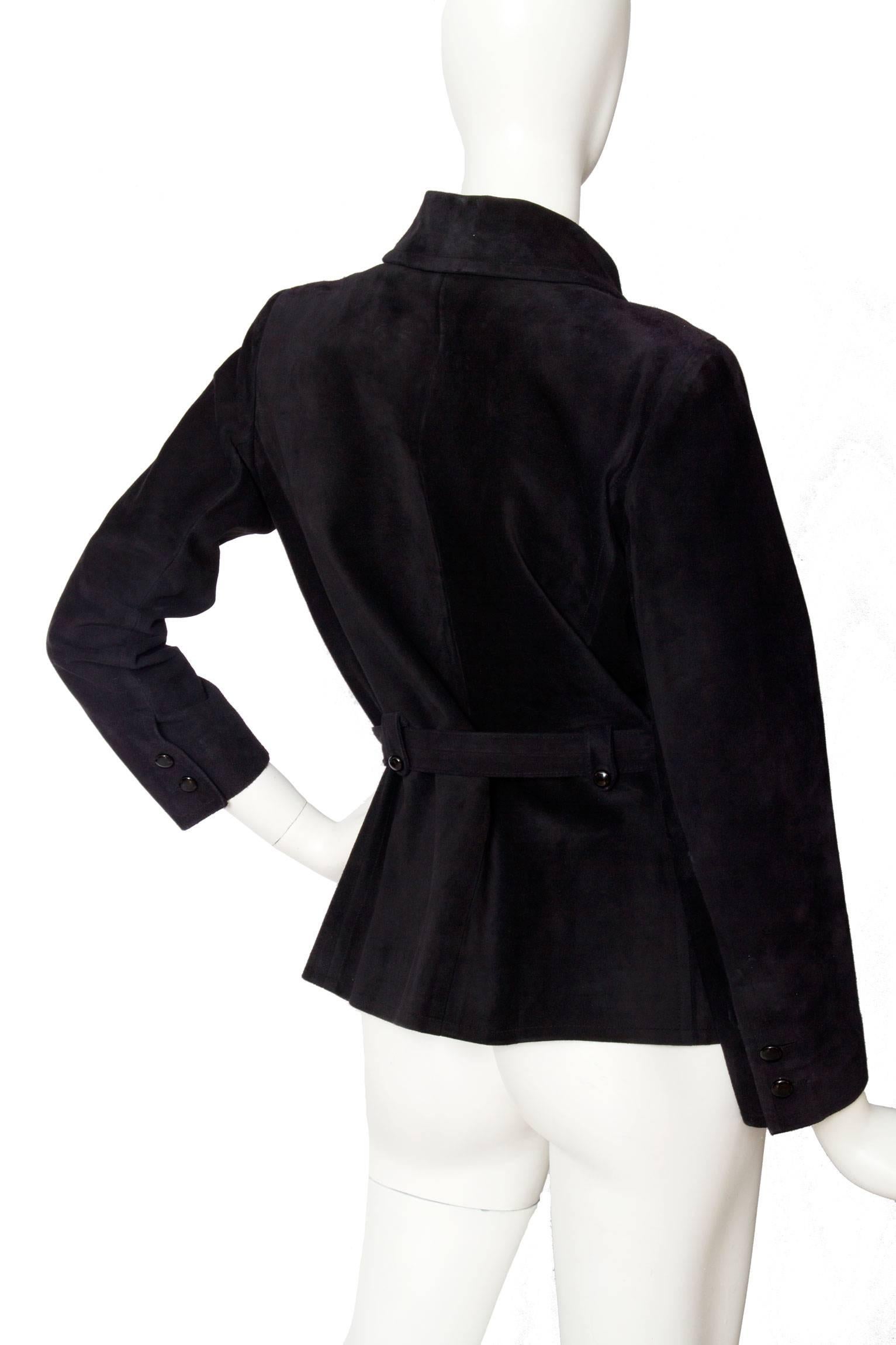 Black 1970s Yves Saint Laurent Haute Couture Suede Jacket