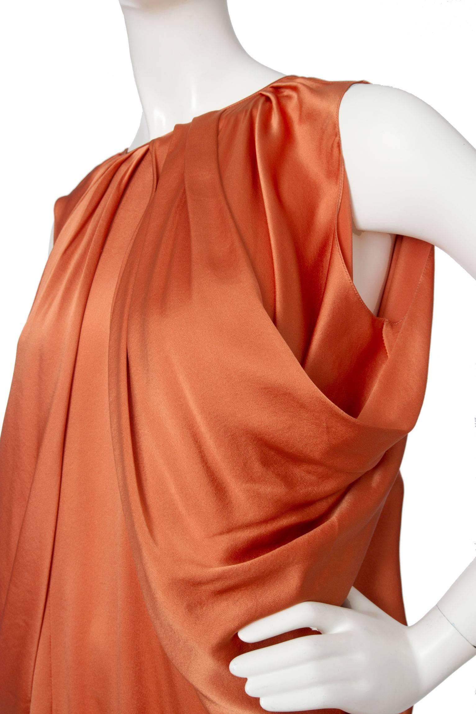 1990s Yves Saint Laurent Draped Orange Silk Dress 3