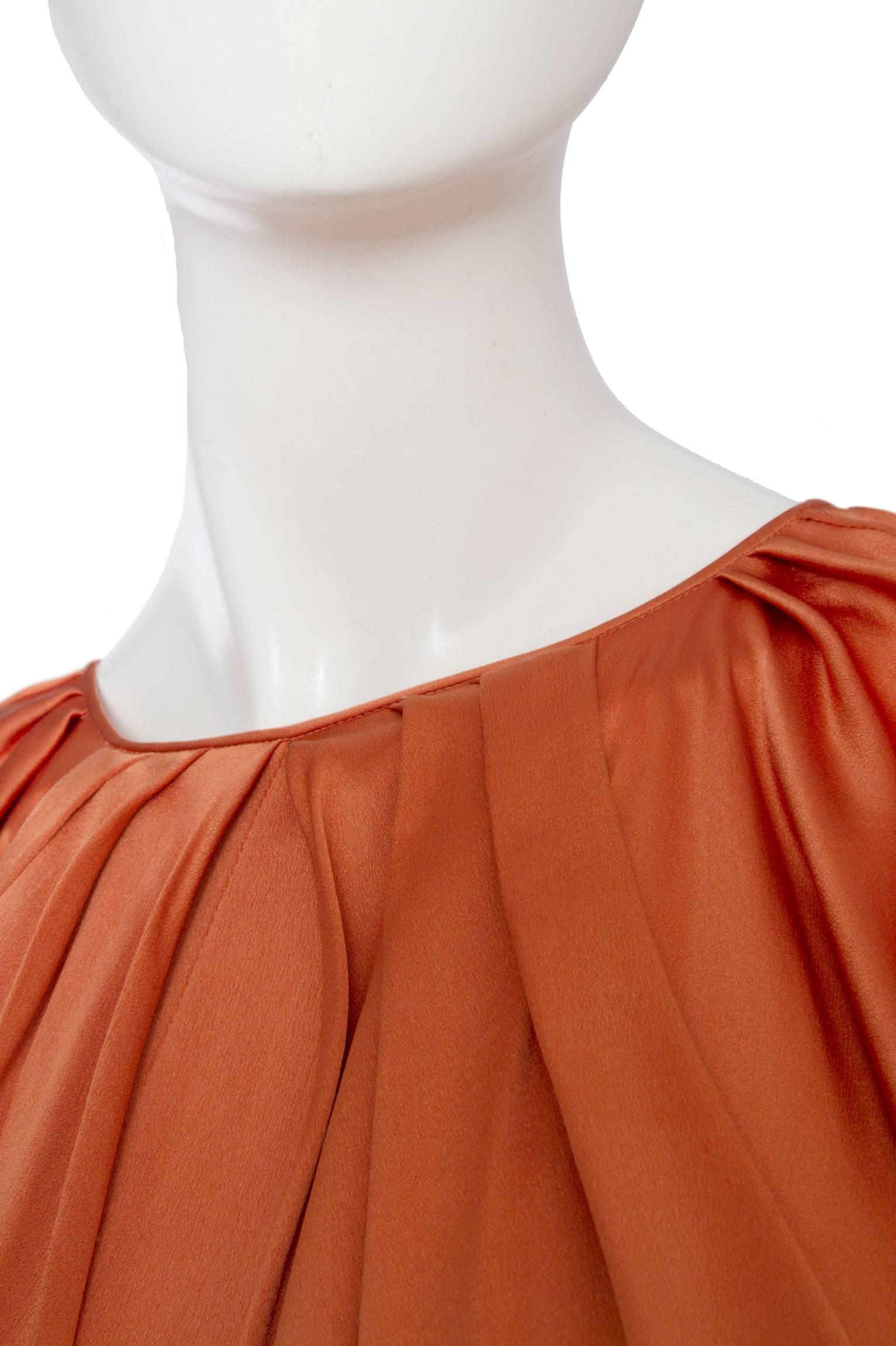 1990s Yves Saint Laurent Draped Orange Silk Dress 2