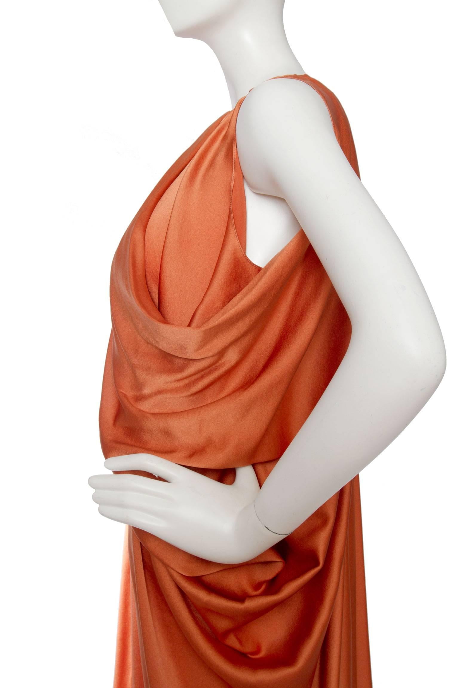 1990s Yves Saint Laurent Draped Orange Silk Dress 1