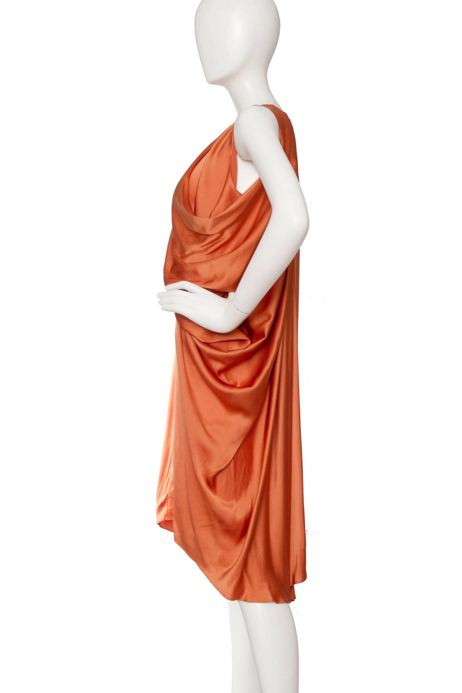 1990s Yves Saint Laurent Draped Orange Silk Dress In Excellent Condition In Copenhagen, DK