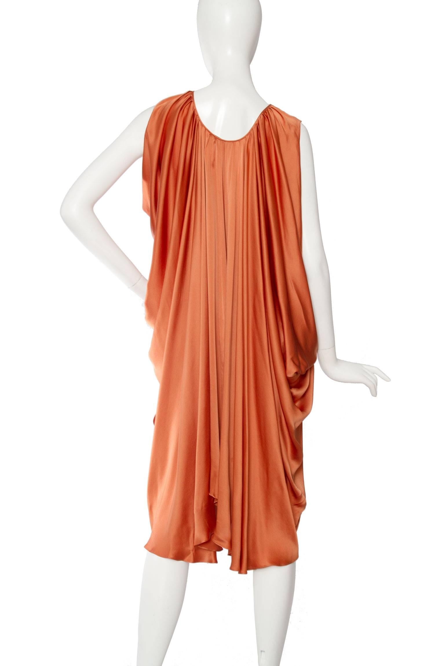 Women's 1990s Yves Saint Laurent Draped Orange Silk Dress