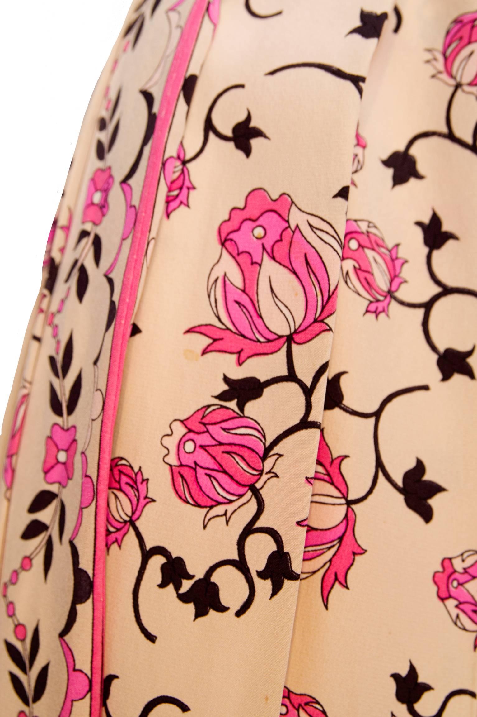 1960s Emilio Pucci Floral Print Silk Skirt For Sale 4