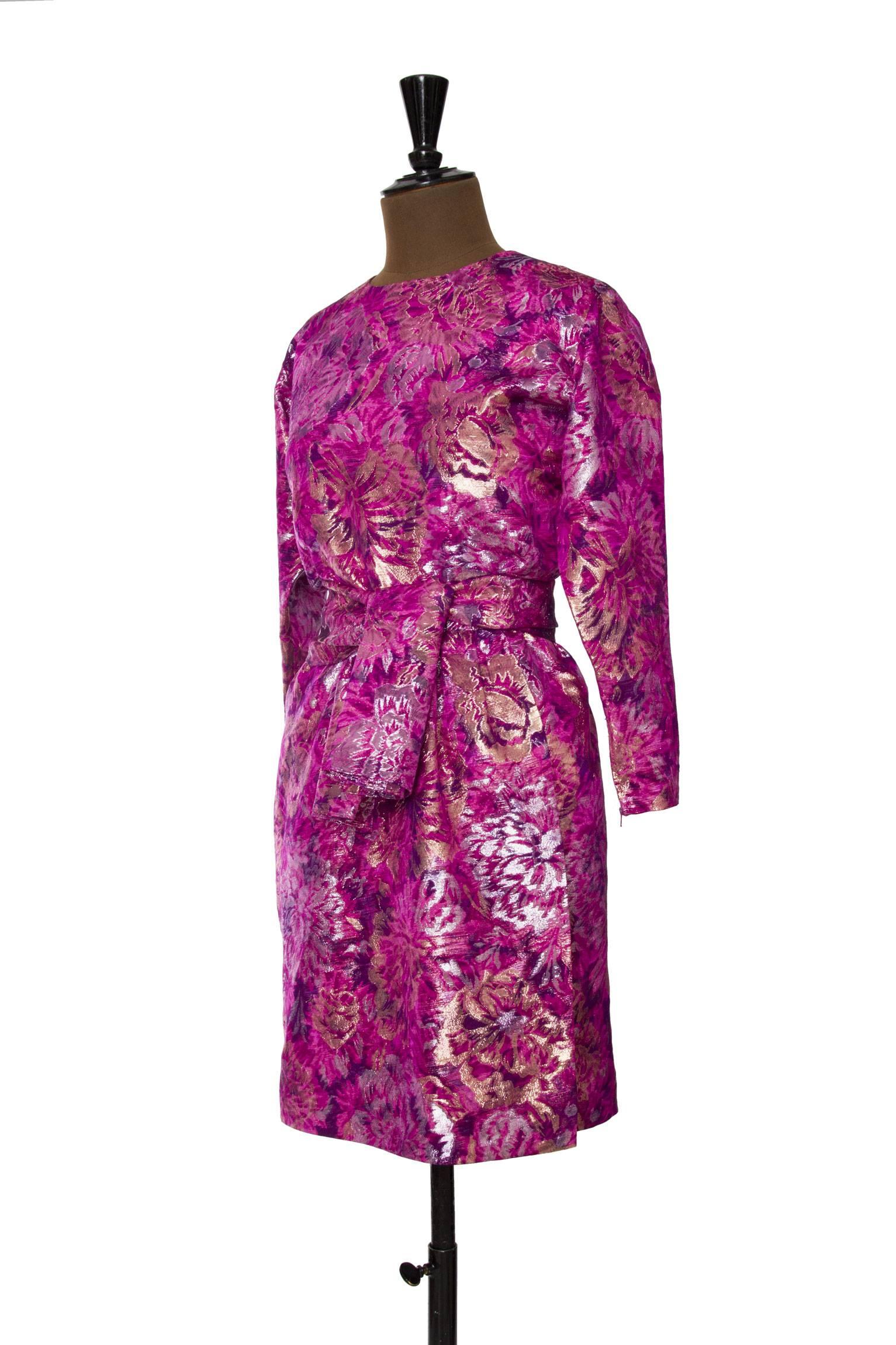 Purple 1980s Yves Saint Laurent Brocade Dress For Sale