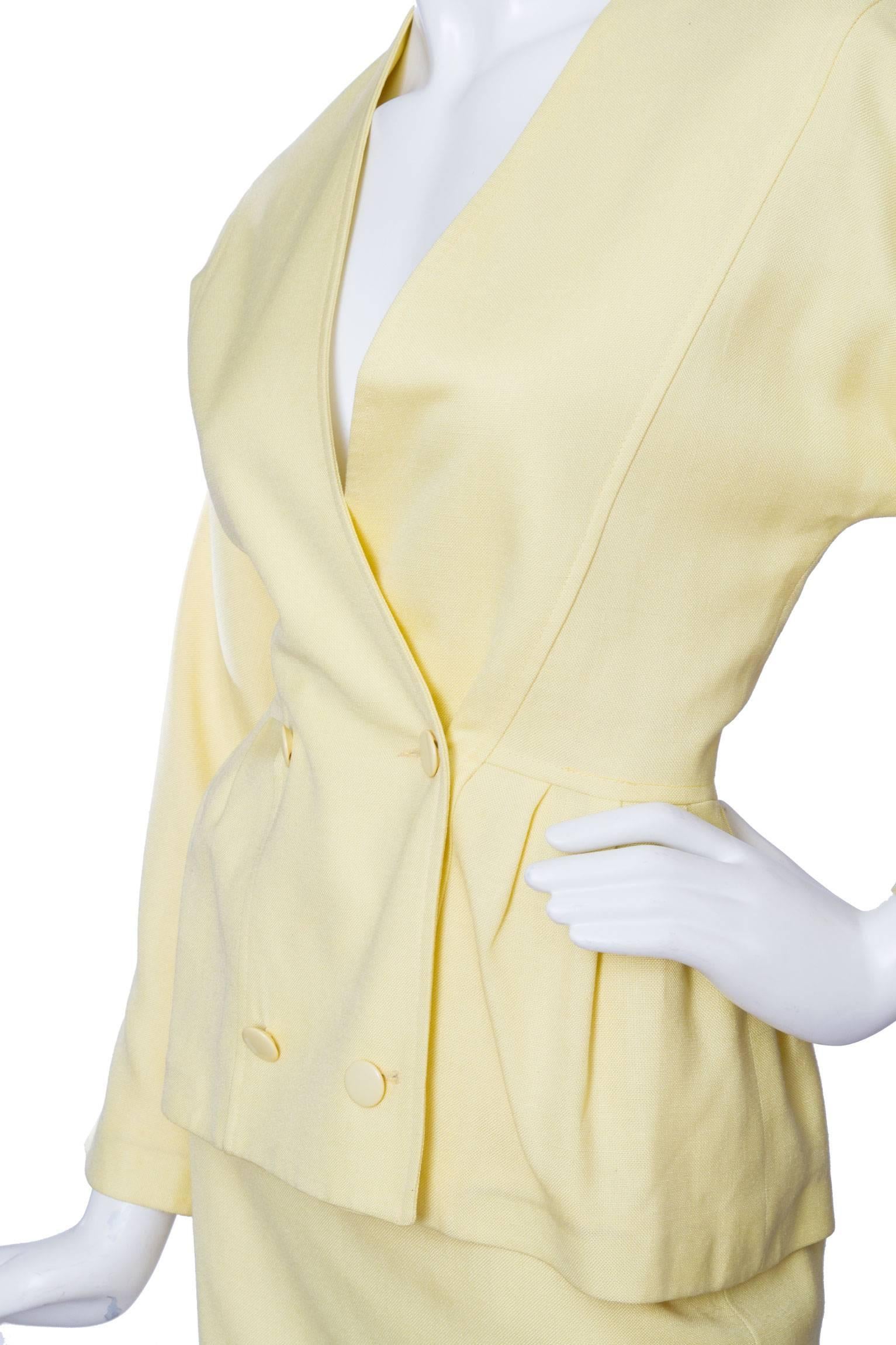 1980s Pierre Cardin Canary Yellow Linen Skirt Suit 3