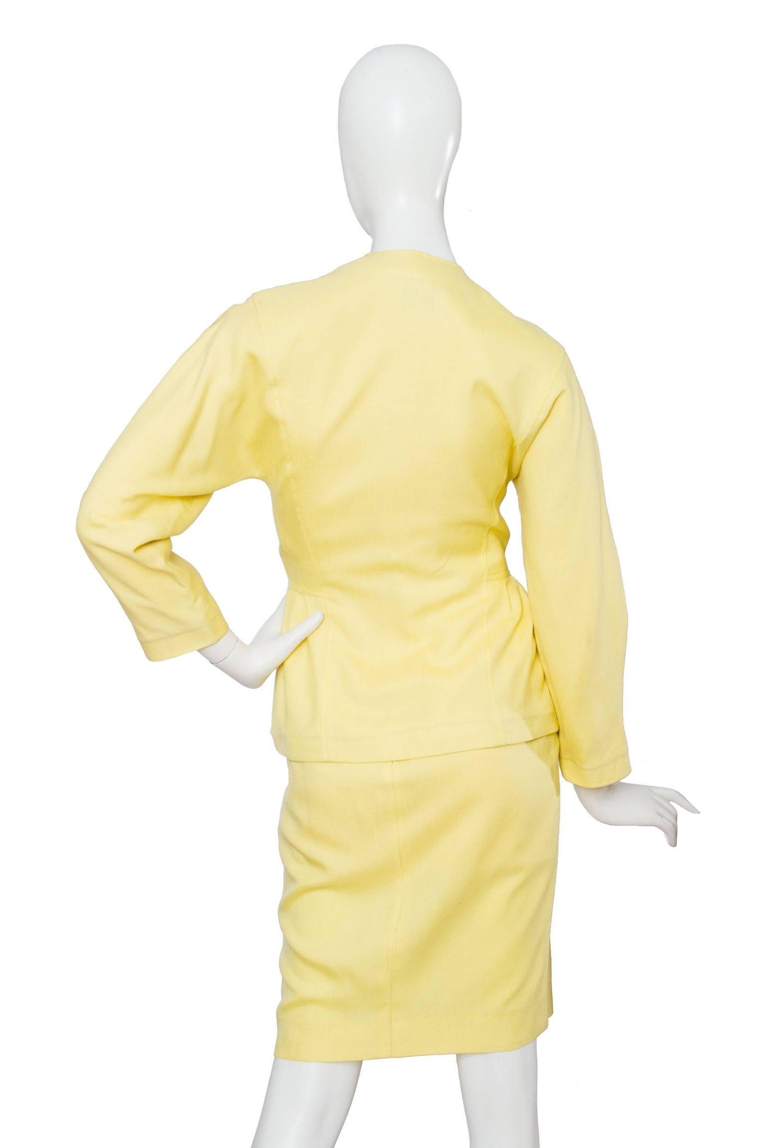 Women's 1980s Pierre Cardin Canary Yellow Linen Skirt Suit