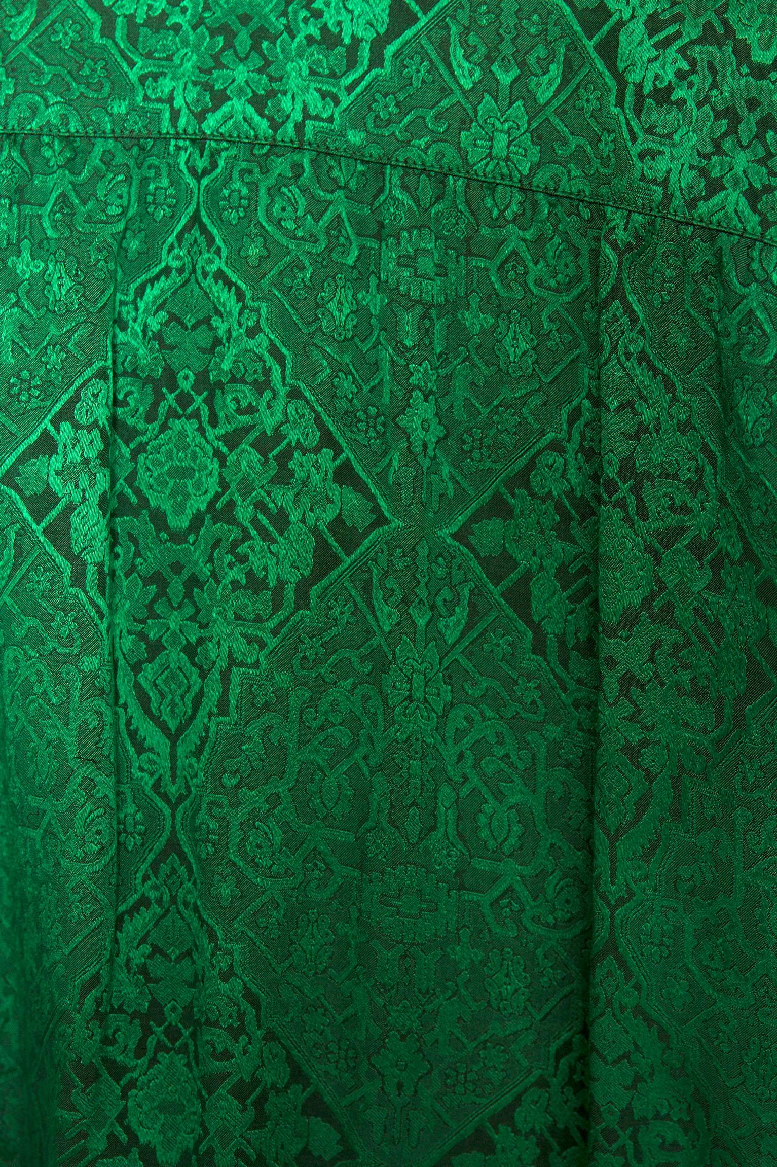 80s Emerald Green Yves Saint Lauren Silk Jaquard Dress 5