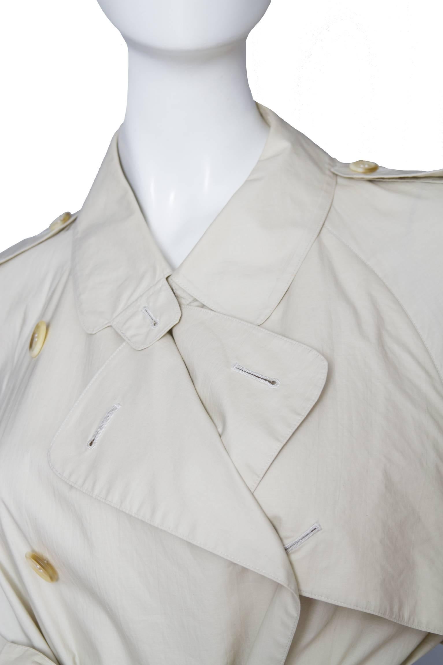 80s Burberry Off-white Cotton Double Breasted Trench Coat 1