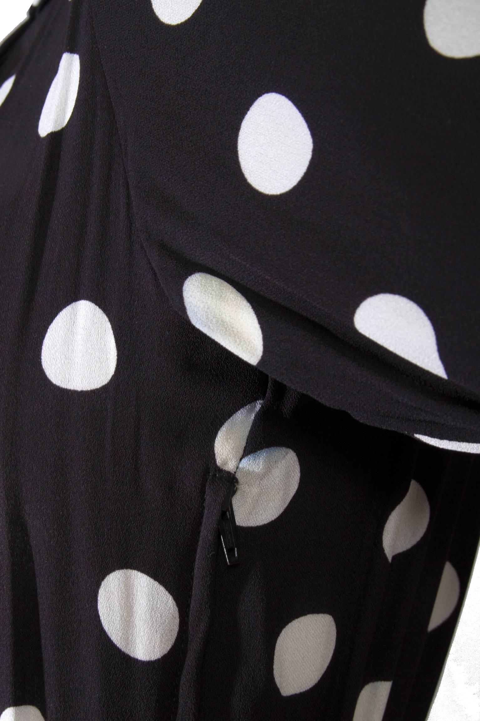 80s Yves Saint Laurent Rive gauche Black & White Polkadot Silk Dress 3