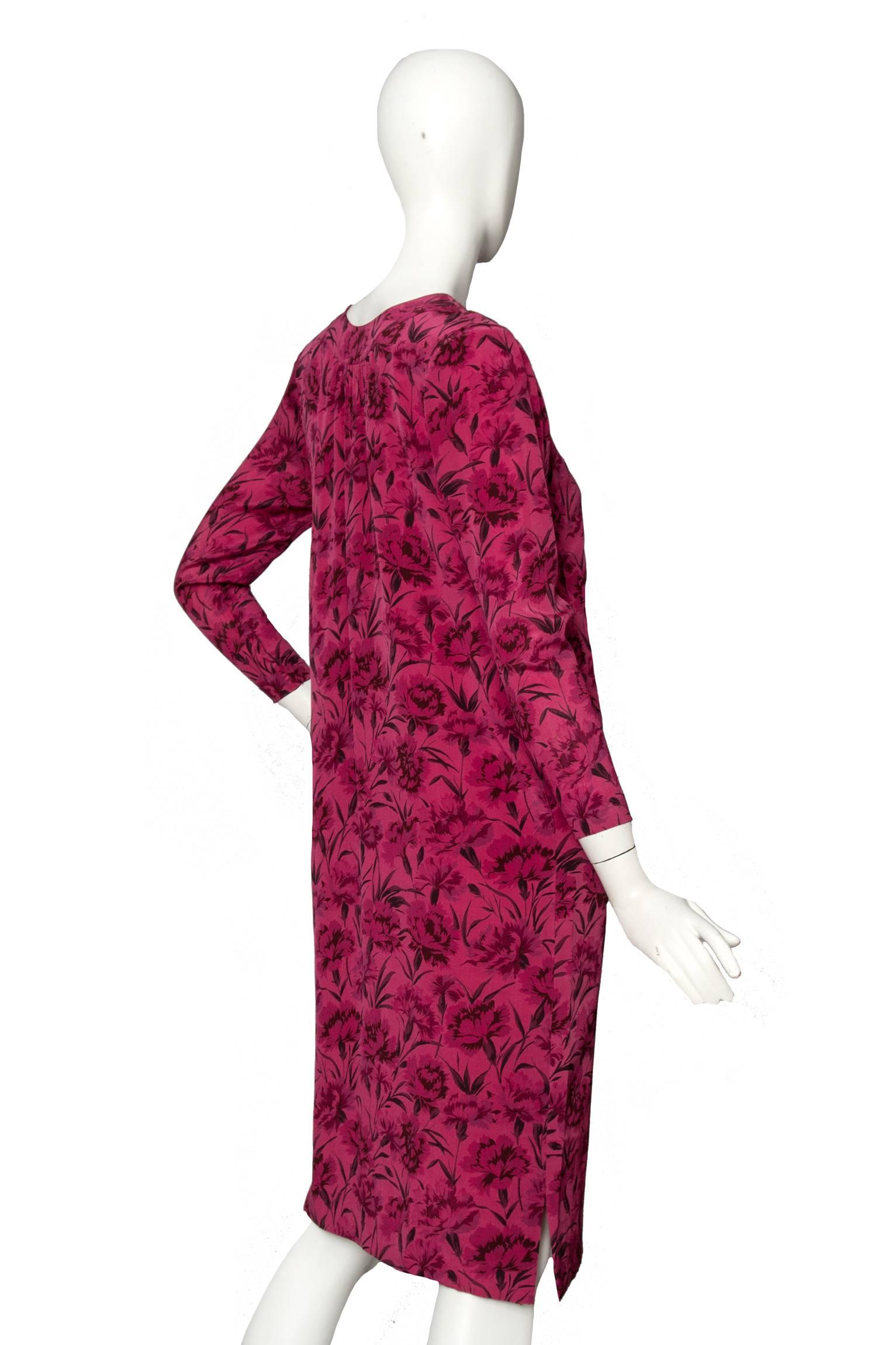 Women's A Late 1970s Hanae Mori Pink Floral Silk Dress  For Sale