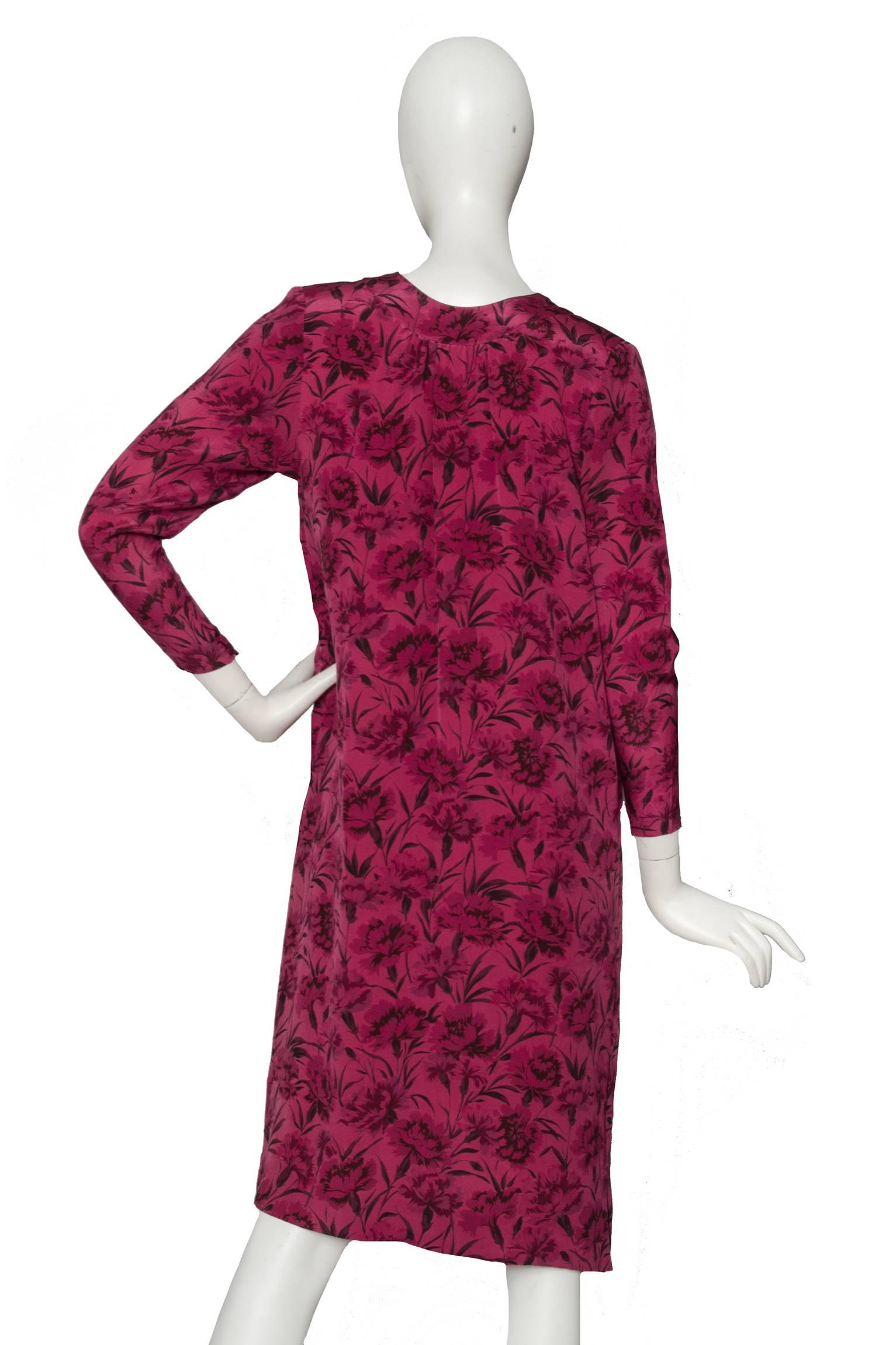 A Late 1970s Hanae Mori Pink Floral Silk Dress  For Sale 1