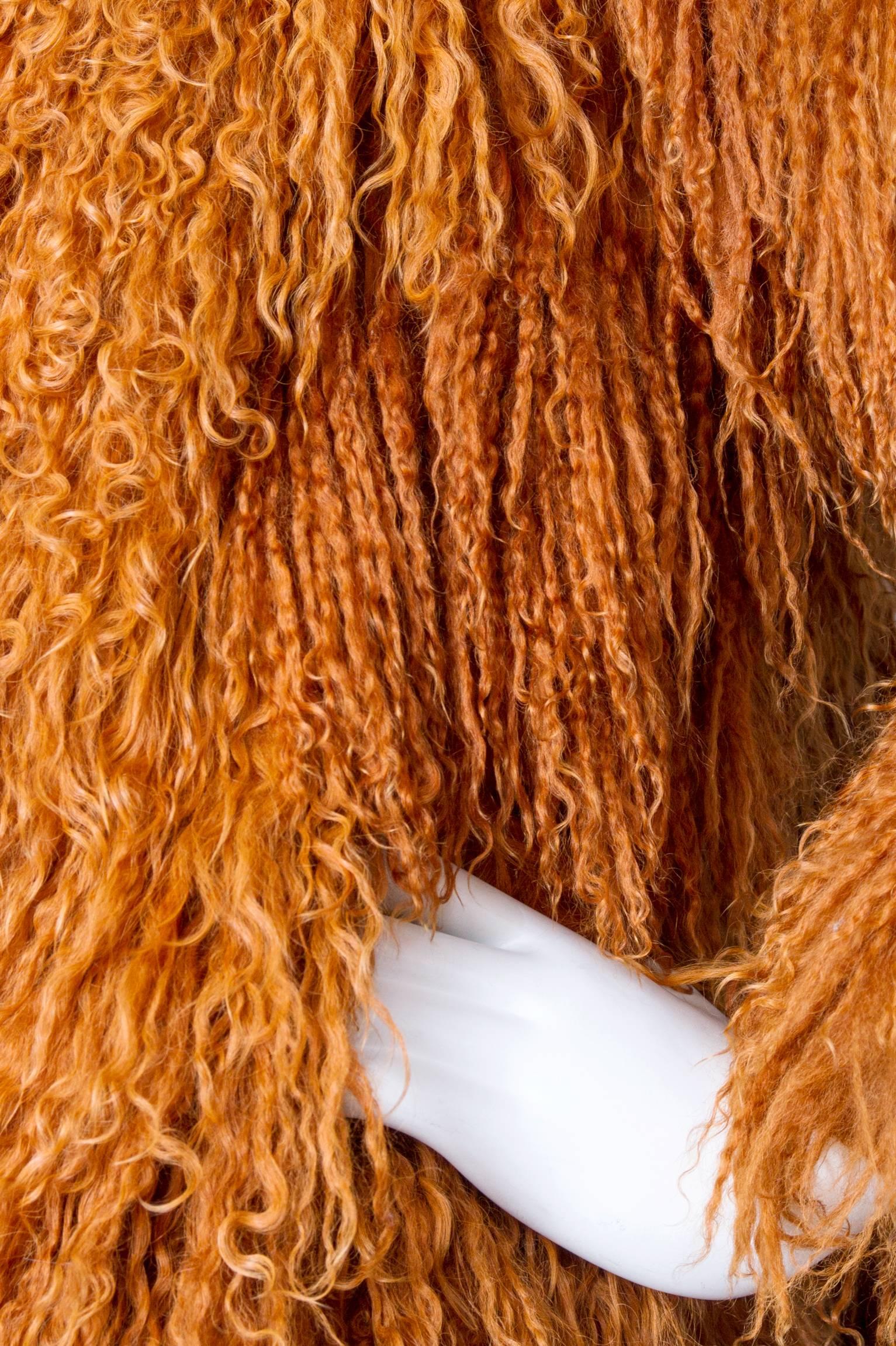 Orange Iconic documented Yves Saint Laurent Mongolian Lamb Fur Coat For Sale