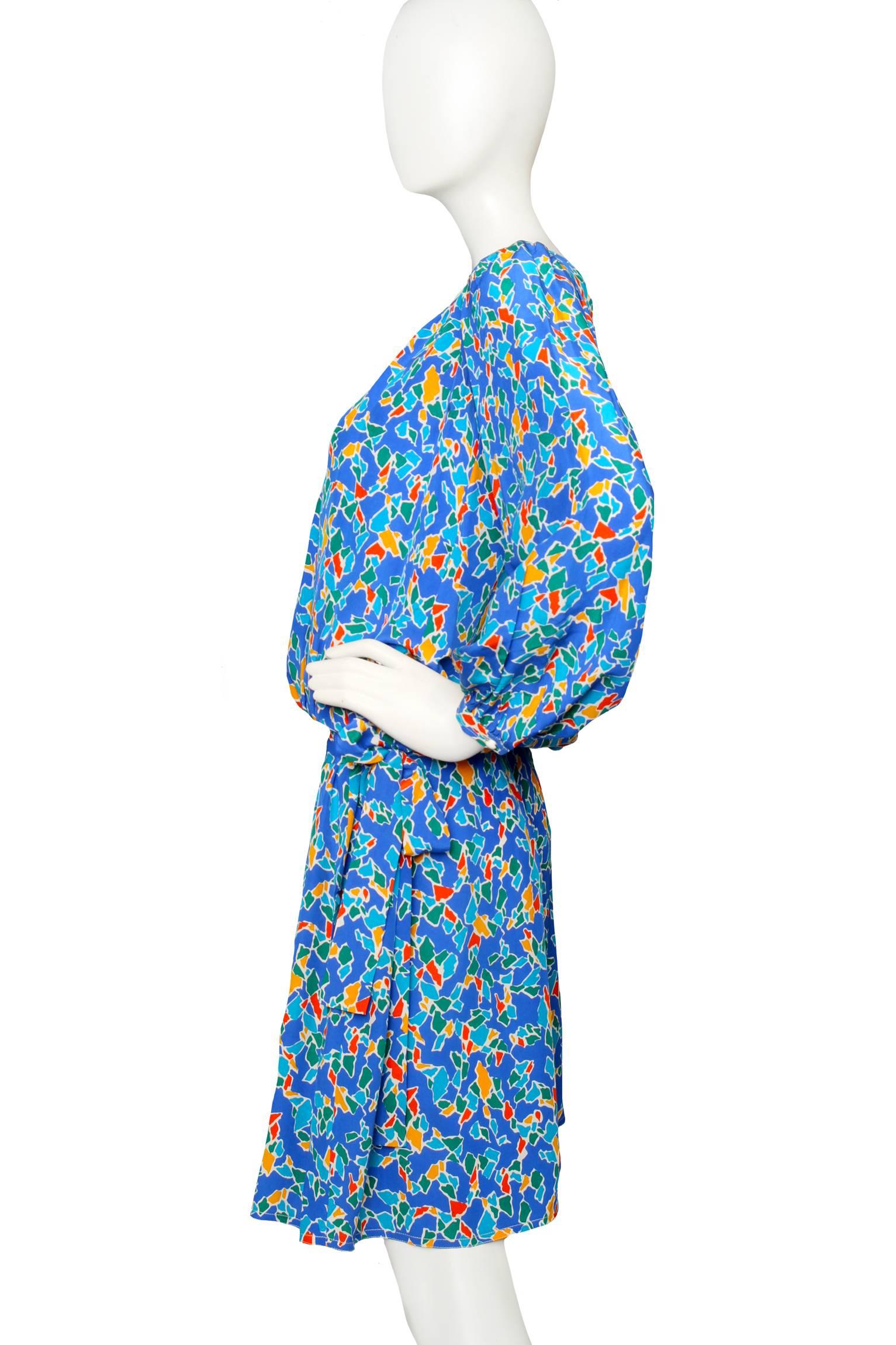 Women's 90s Yves Saint Laurent Rive Gauche Blue Silk Day Dress