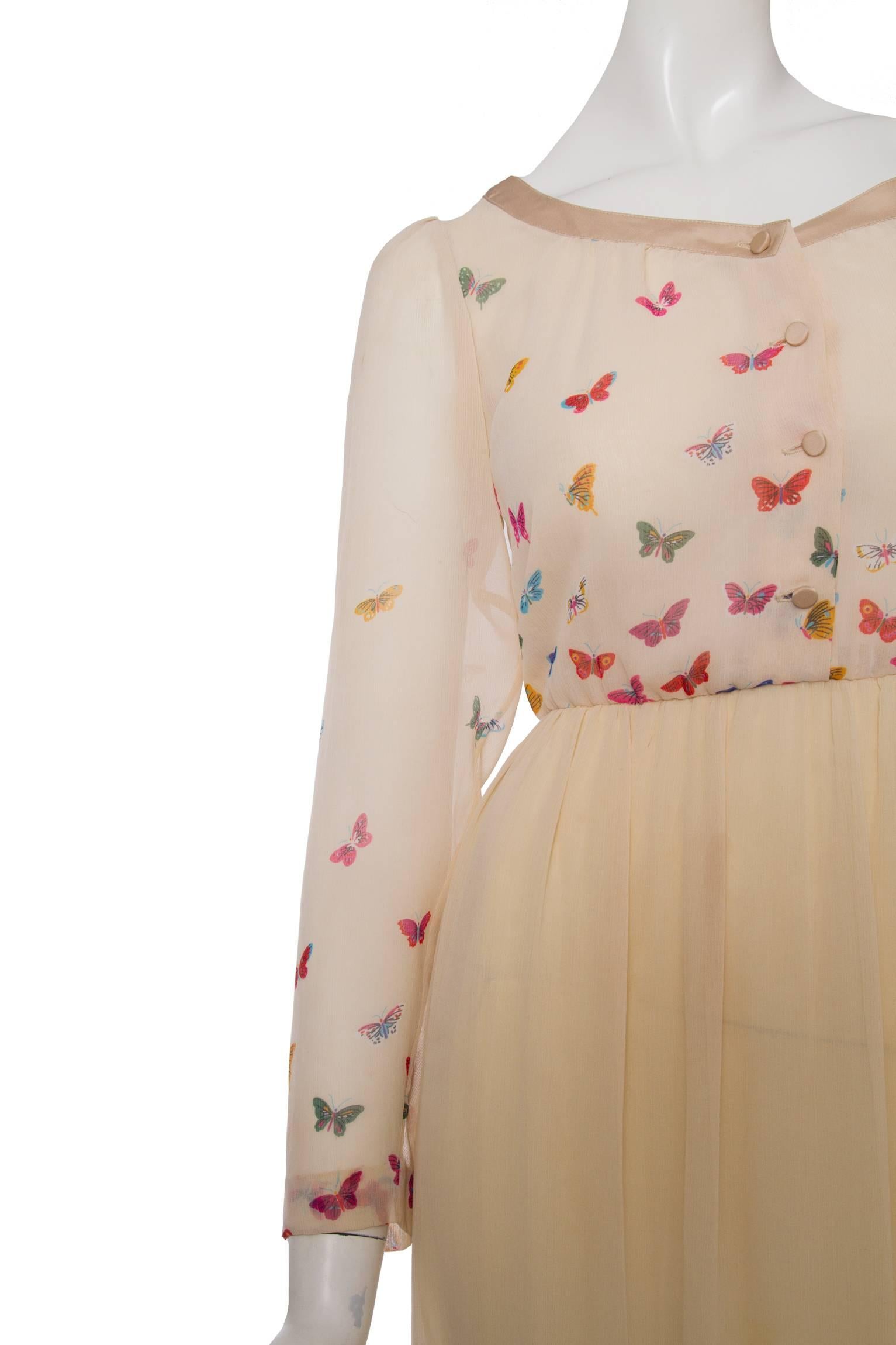 Beige A Stunning  Hanae Mori Butterfly Silk Dress 