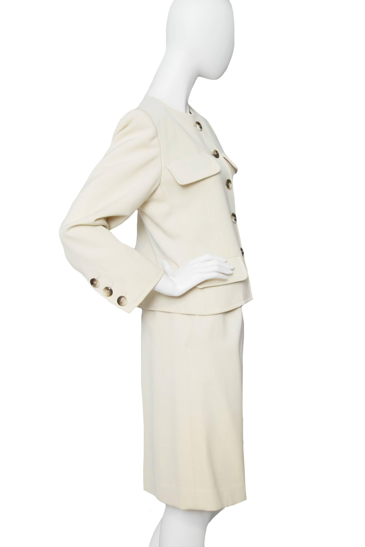 Beige 80's Yves Saint Laurent Two Piece Wool Skirt Suit