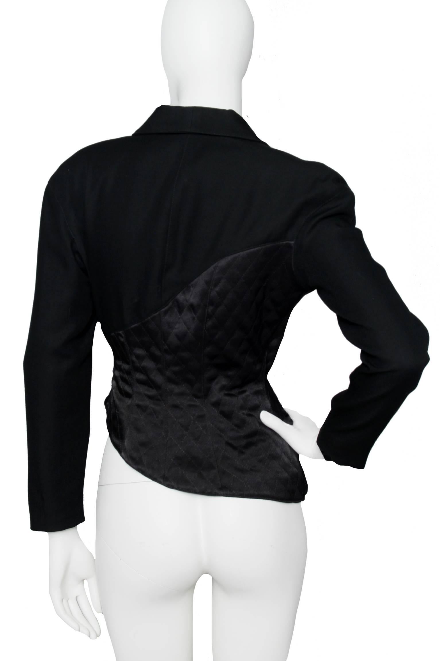 Black A 1980s Thierry Mugler Cropped Asymmetrical Jacket
