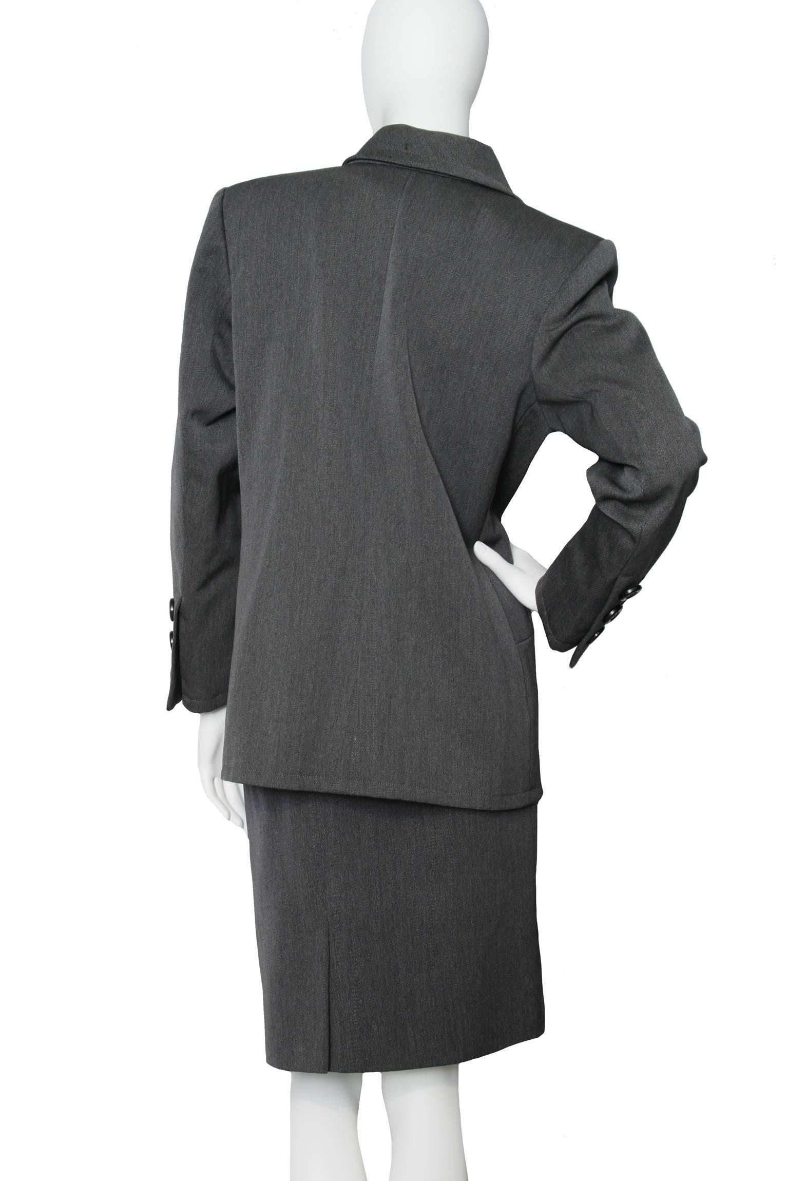 grey pencil skirt suit