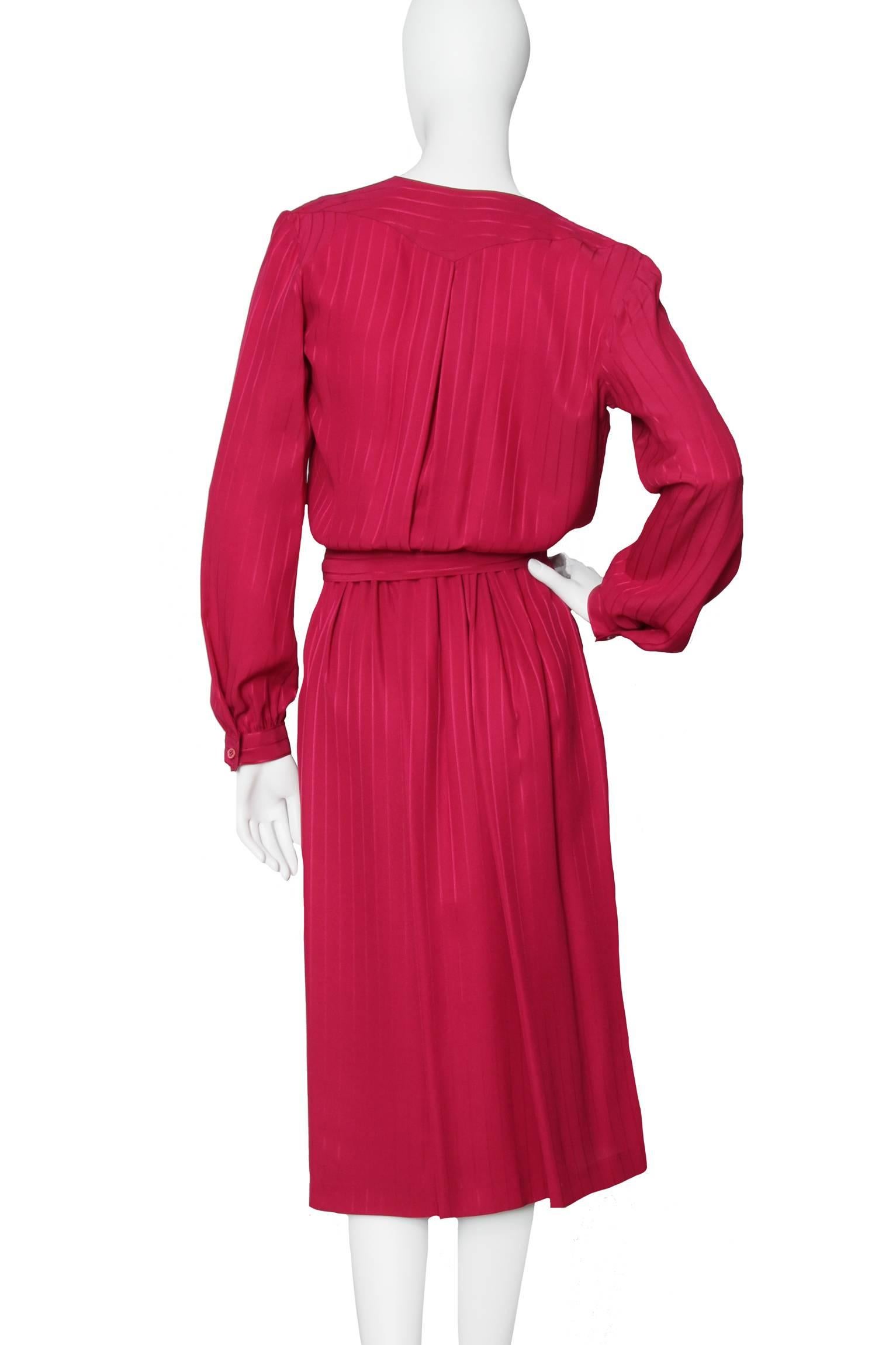 Women's A 1980s Christian Dior Red SIlk Jacquard Skirt & Blouse Ensemble