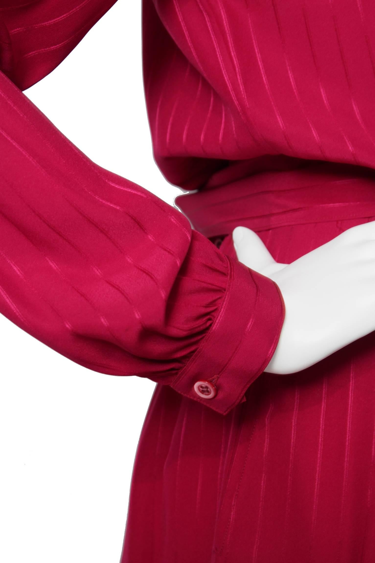 A 1980s Christian Dior Red SIlk Jacquard Skirt & Blouse Ensemble 1