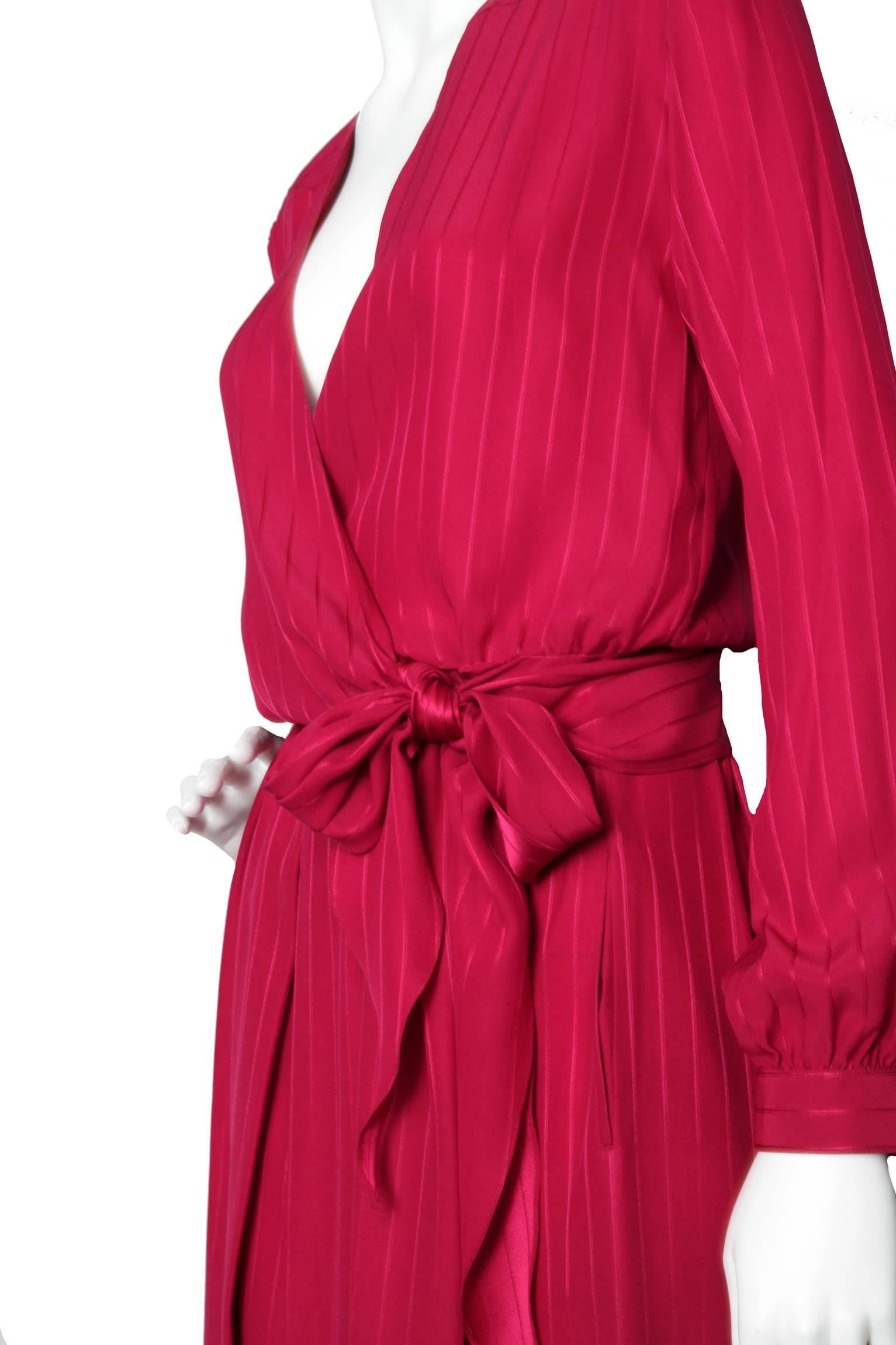 A 1980s Christian Dior Red SIlk Jacquard Skirt & Blouse Ensemble 2