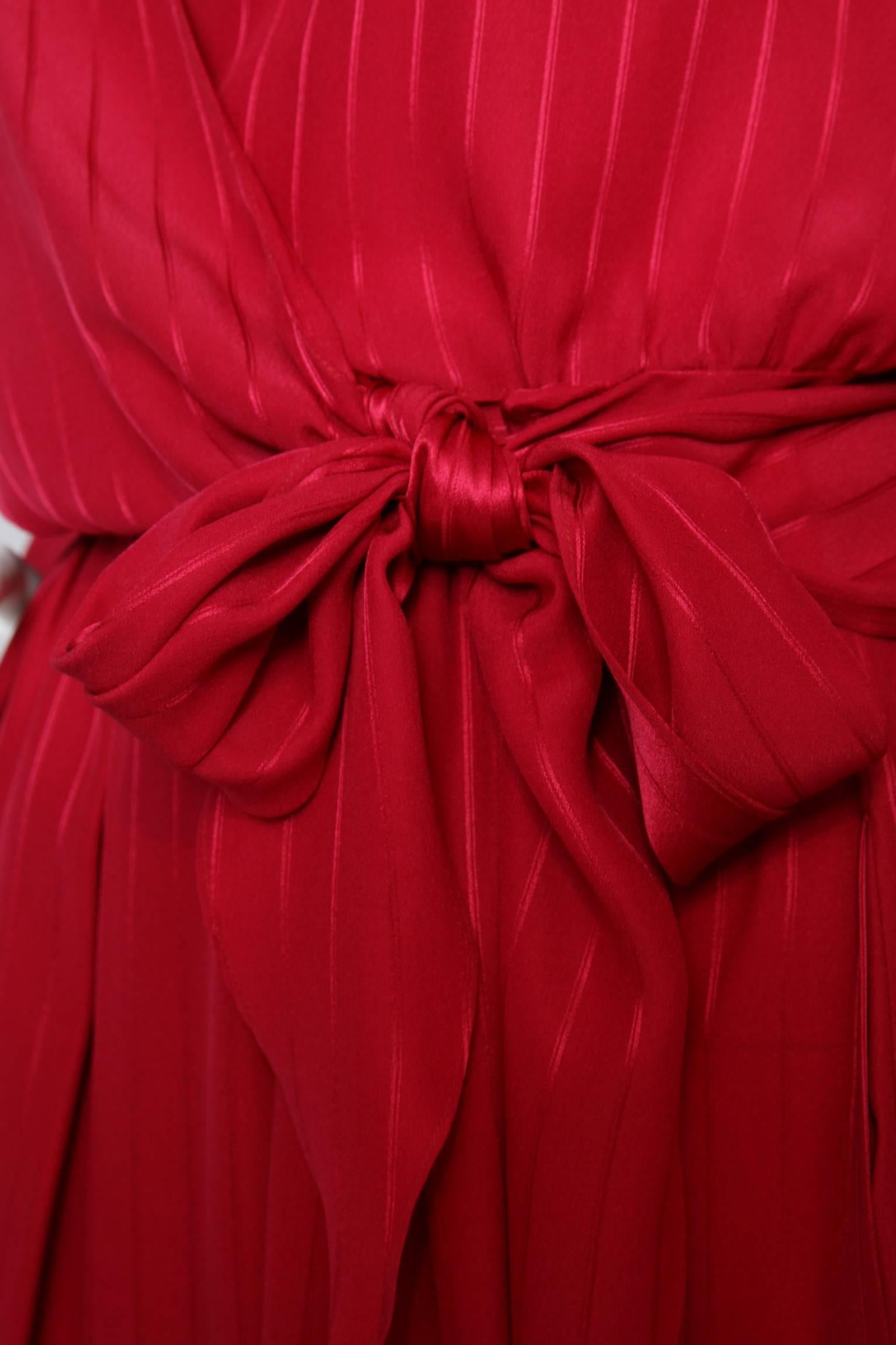 A 1980s Christian Dior Red SIlk Jacquard Skirt & Blouse Ensemble 3