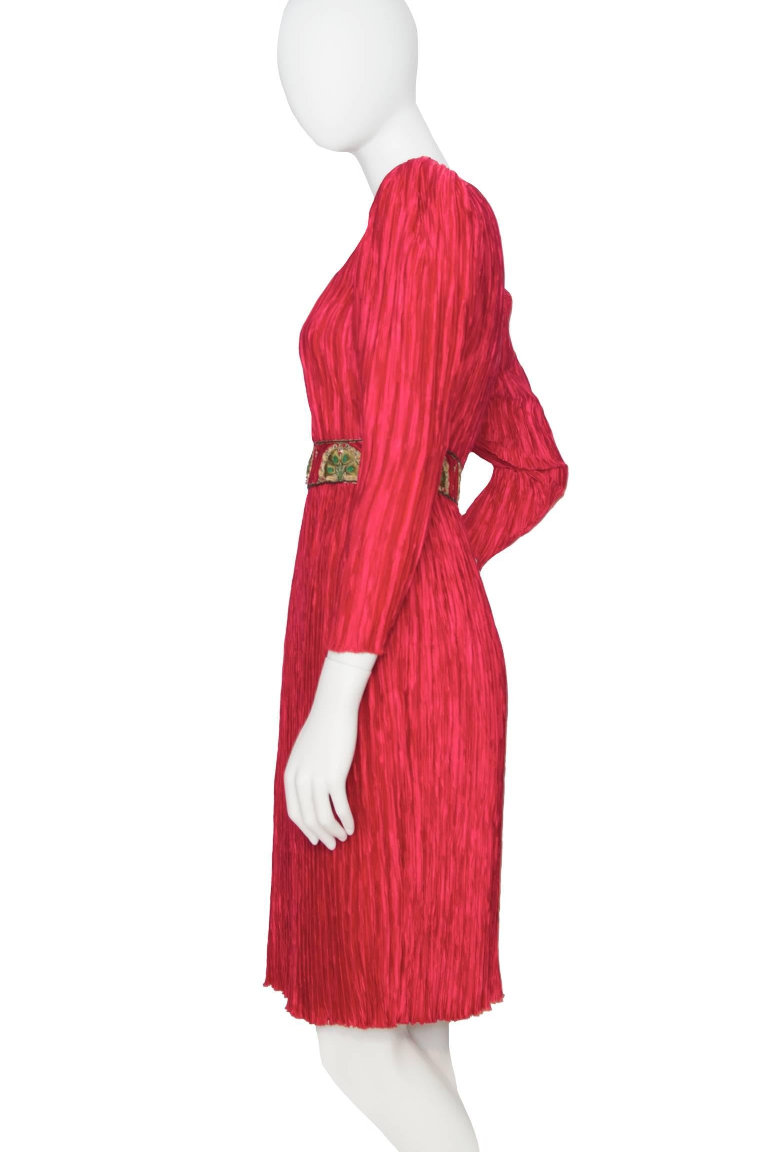 Red 80s Pleated Mary McFadden Silk Cocktail Dress