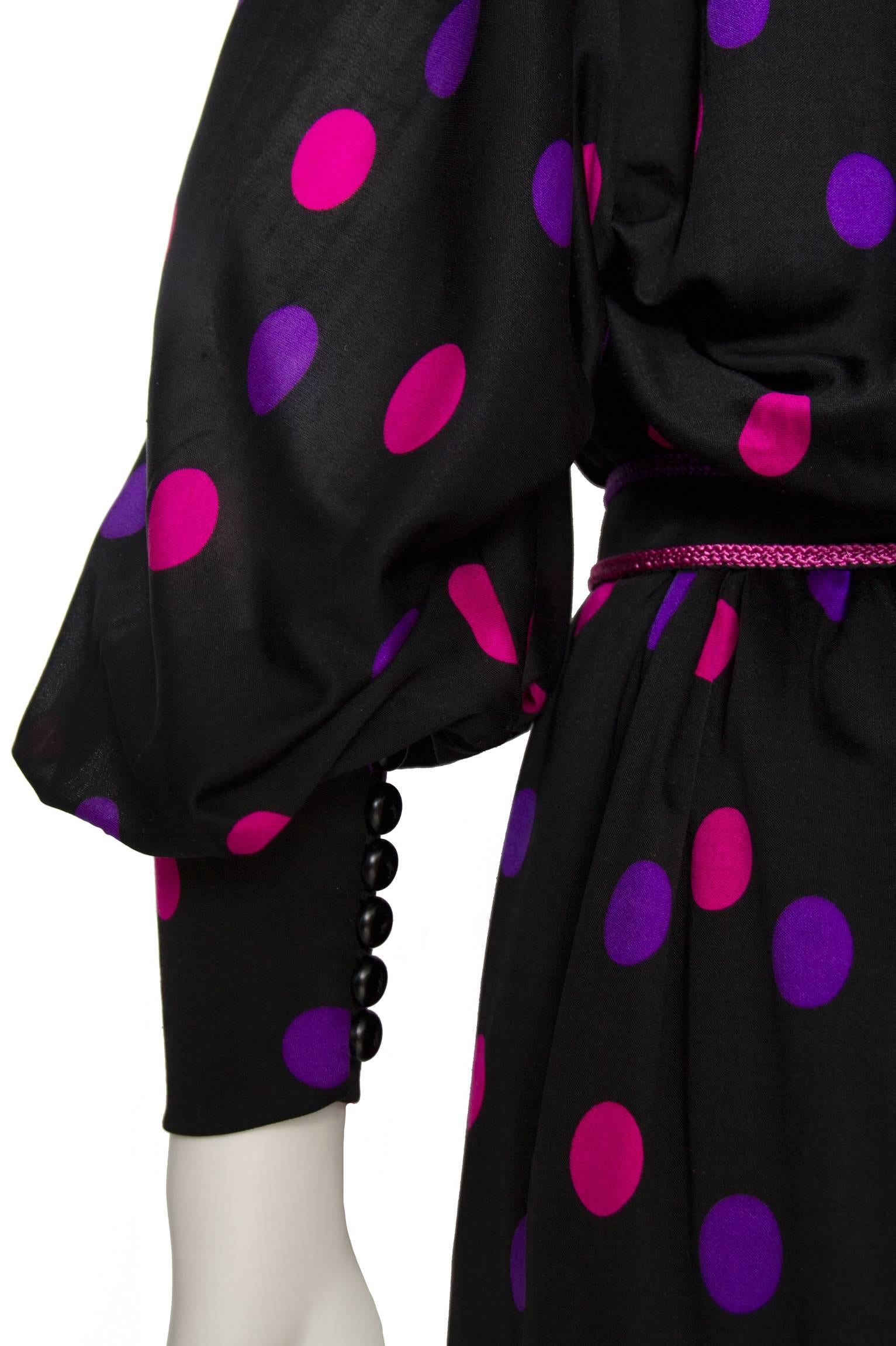 Black 70s Lanvin Silk Jersey Polka-dot Dress