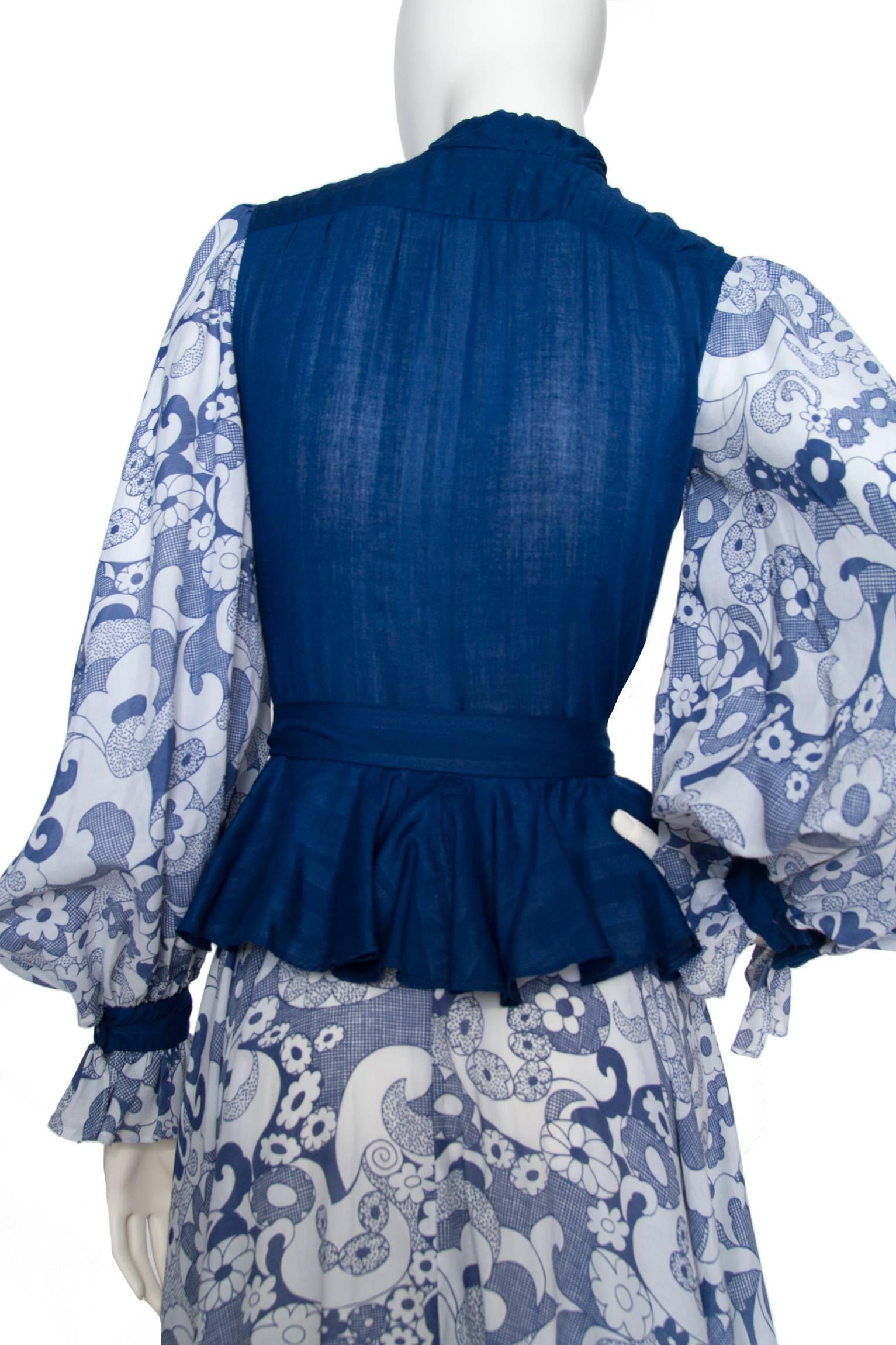 1970s Jean Varon Blue Cotton Dress For Sale 1
