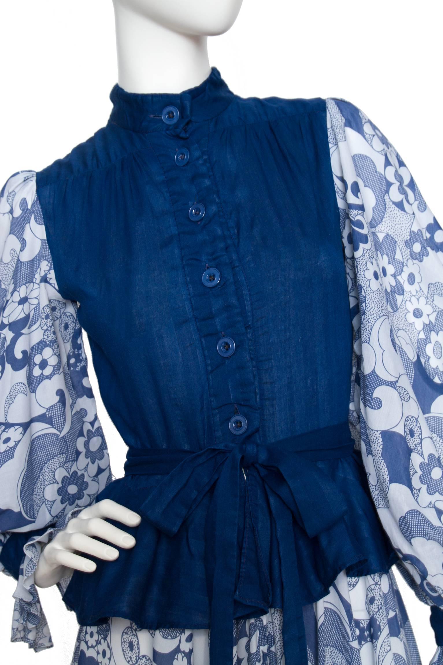 Women's 1970s Jean Varon Blue Cotton Dress For Sale