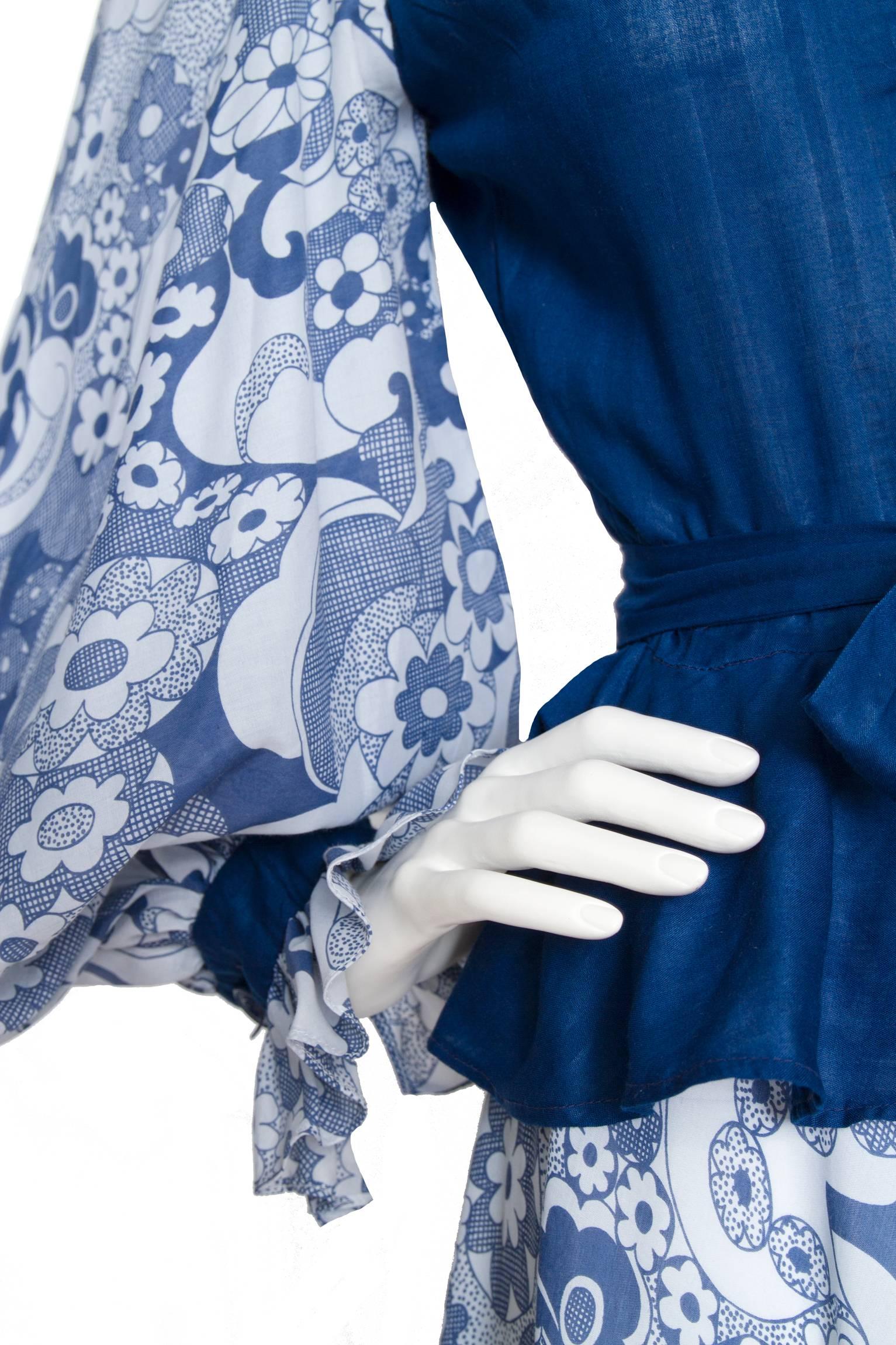 1970s Jean Varon Blue Cotton Dress For Sale 3