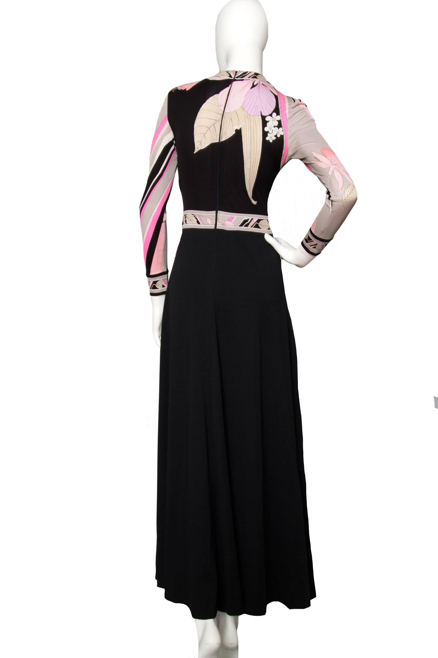 Black A 1970s Vintage Leonard Silk Jersey Dress With Floral Print
