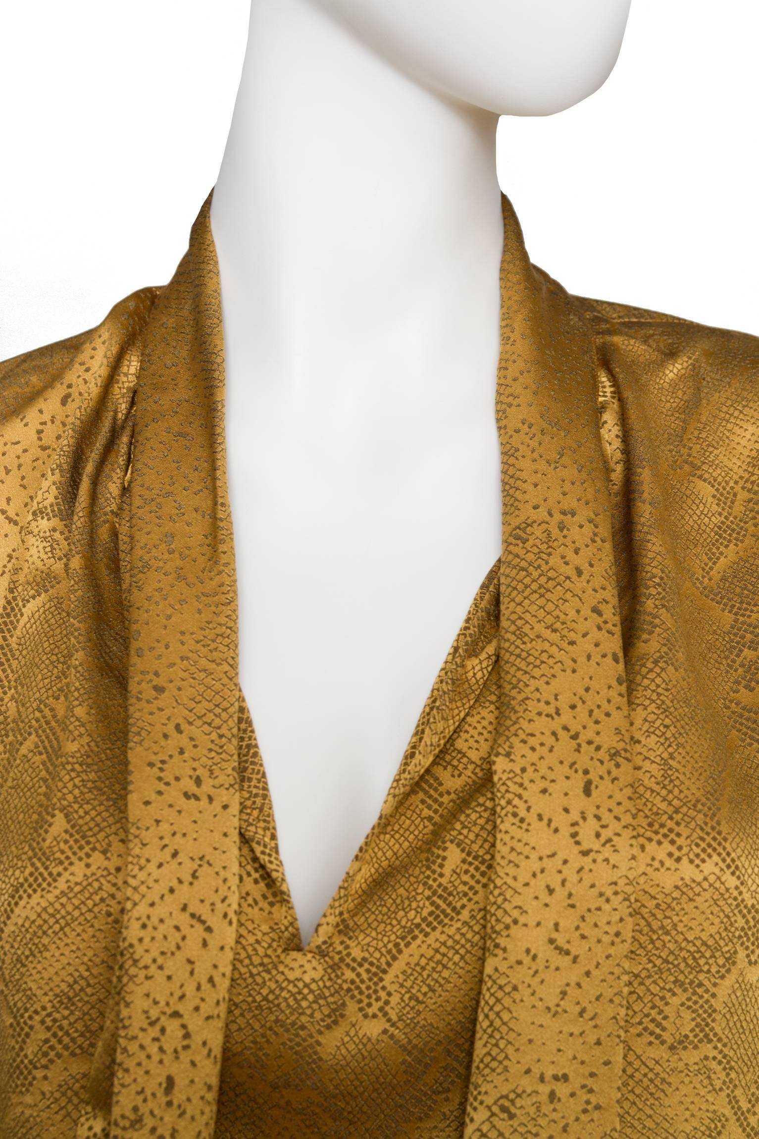 A  Vintage Yves Saint Laurent Gold Python Print Bow Collar Silk Blouse 2