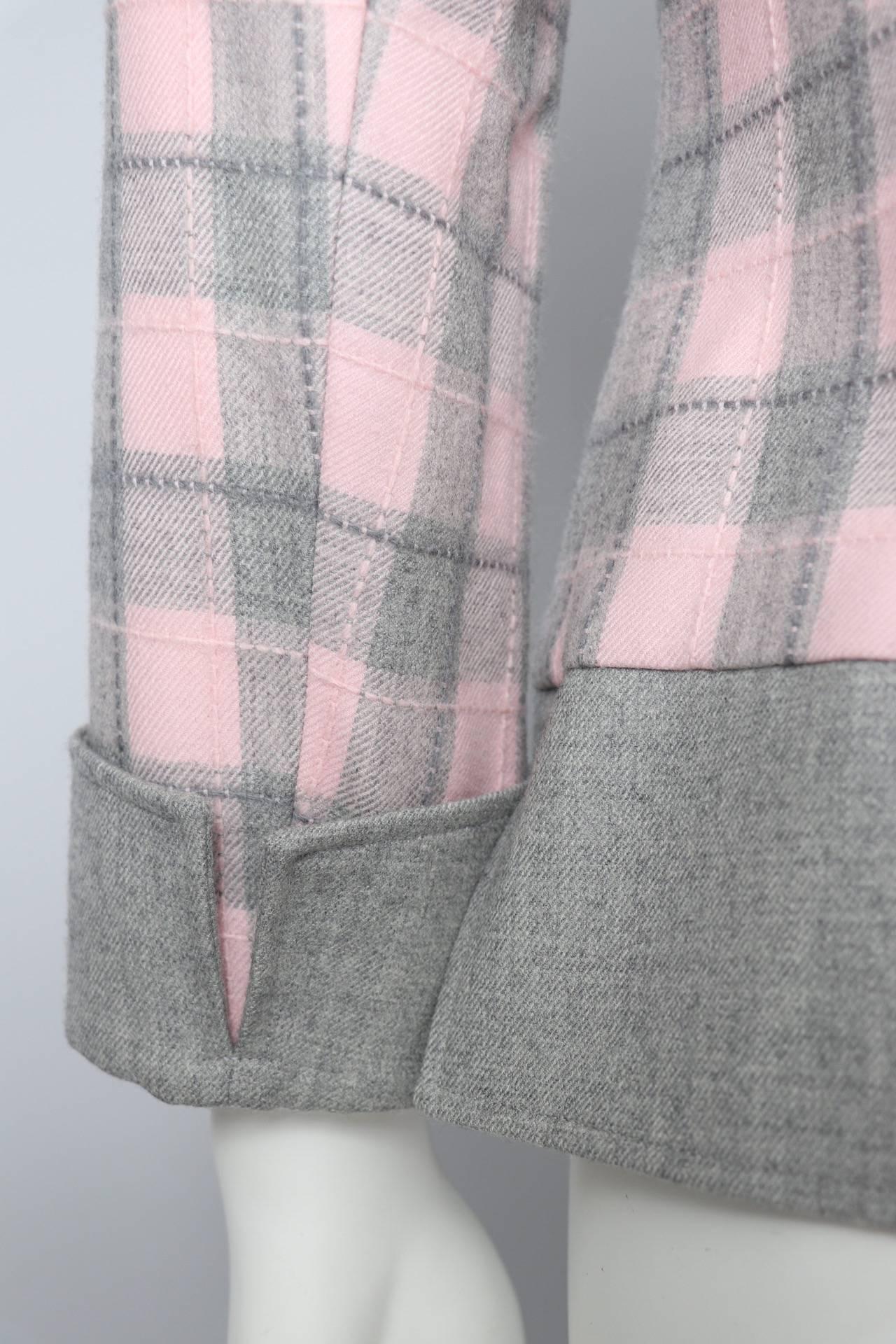 Women's or Men's A 1970s Vintage Courrèges Baby Pink & Grey Wool Check Blazer S