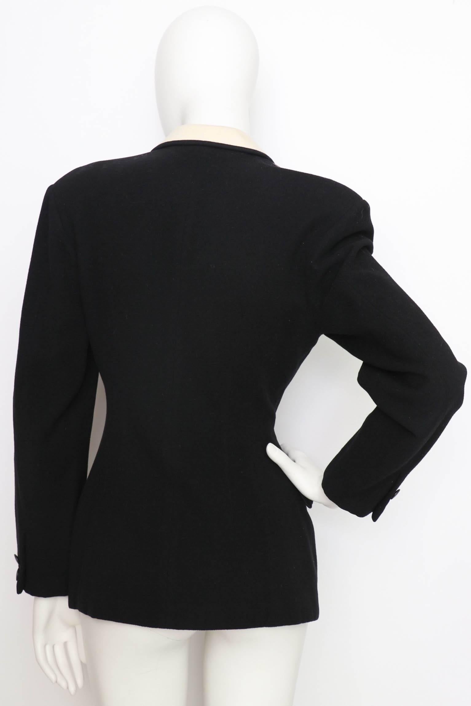 Black A 1980s Vintage Yohji Yamamoto Wool Blazer with Contrast Panels XS For Sale