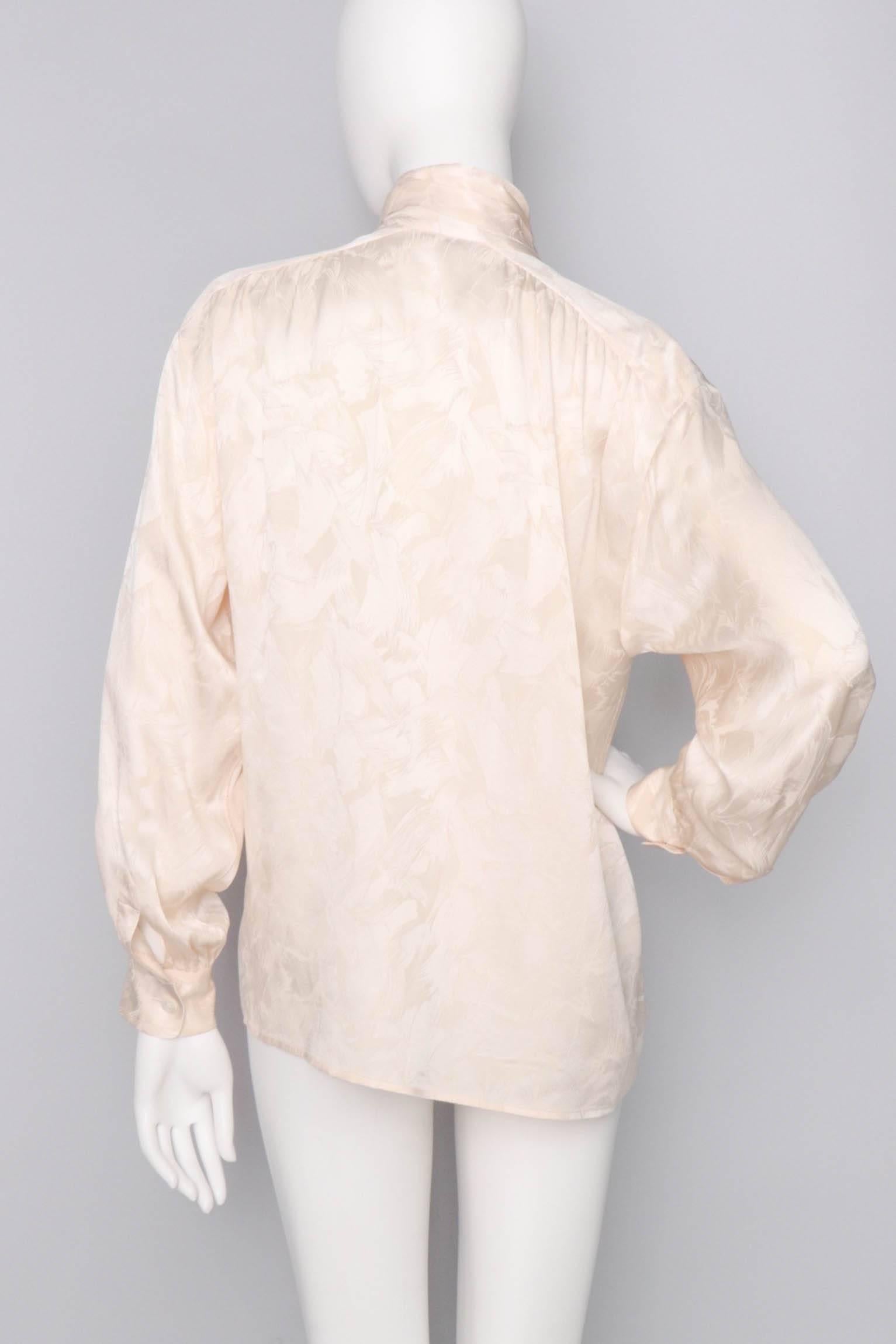 Yves Saint Laurent Rive Gauche Vintage Jacquard Woven Silk Blouse, 1980s  In Excellent Condition In Copenhagen, DK