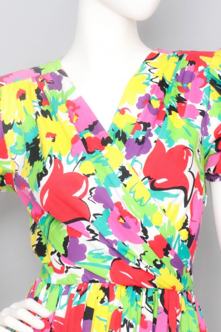 A 1980s Vintage Yves Saint Laurent Floral Print Cotton Dress at 1stDibs