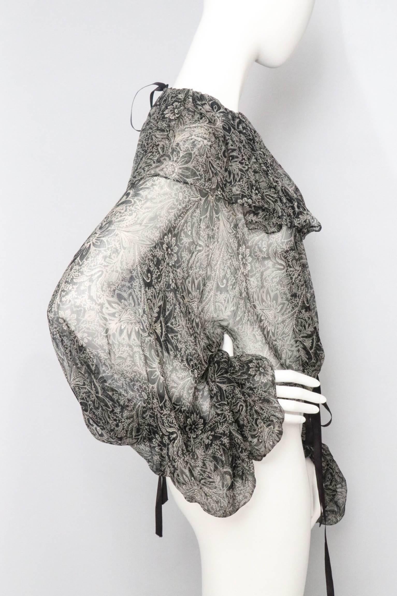 Gray A Vintage Yves Saint Laurent Rive Gauche Transparent Ruffle Blouse