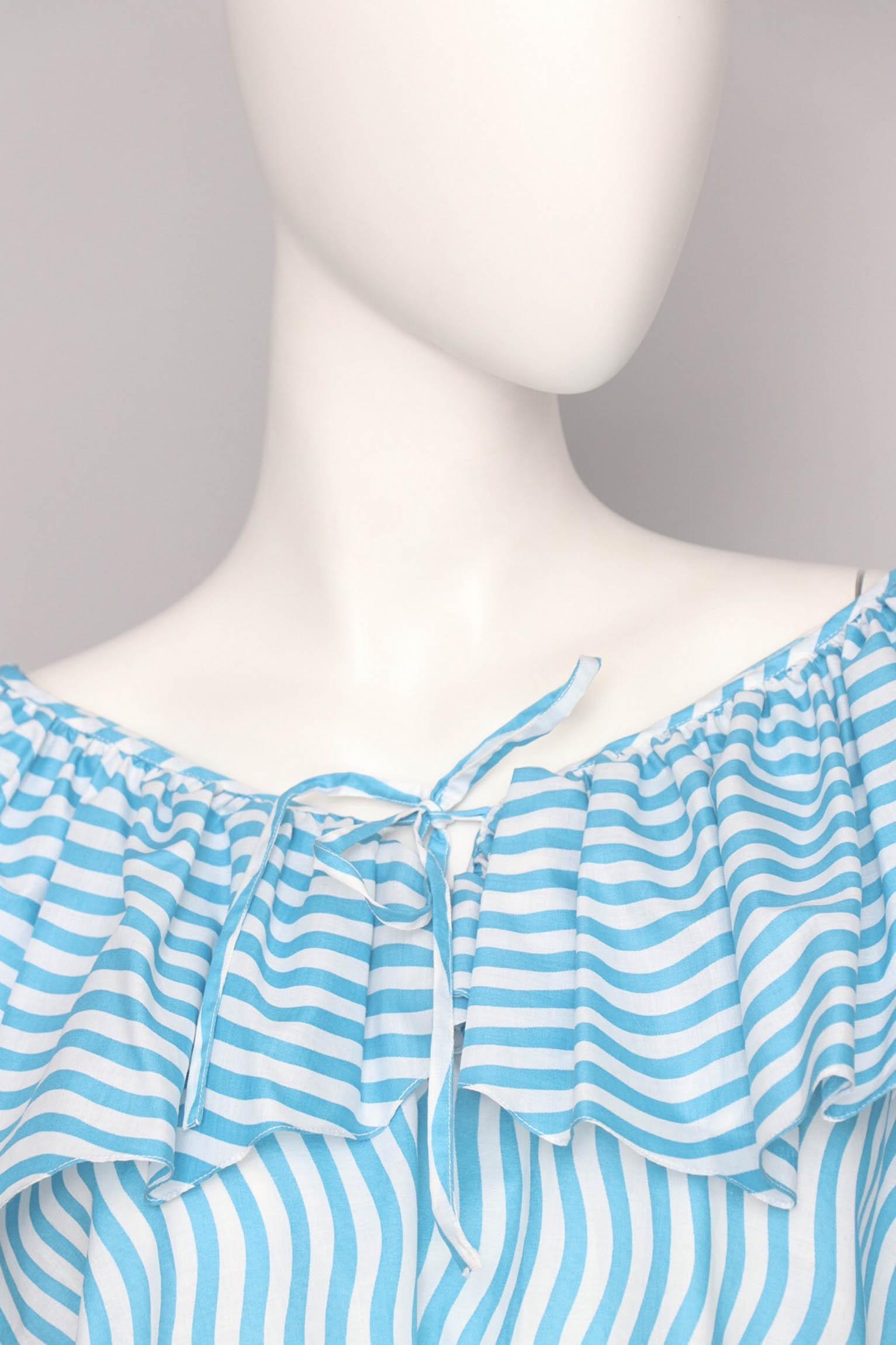 A vintage Yves Saint Laurent Rive Gauche White and Blue Cotton Blouse  2