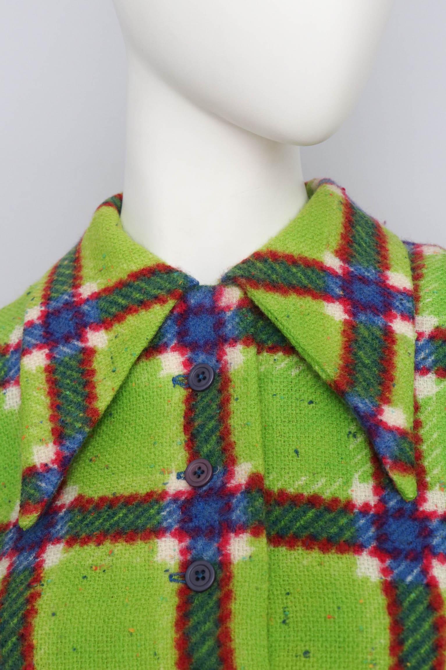 A 1970s Vintage Lanvin Colourfull Tartan Wool Coat Dress 1