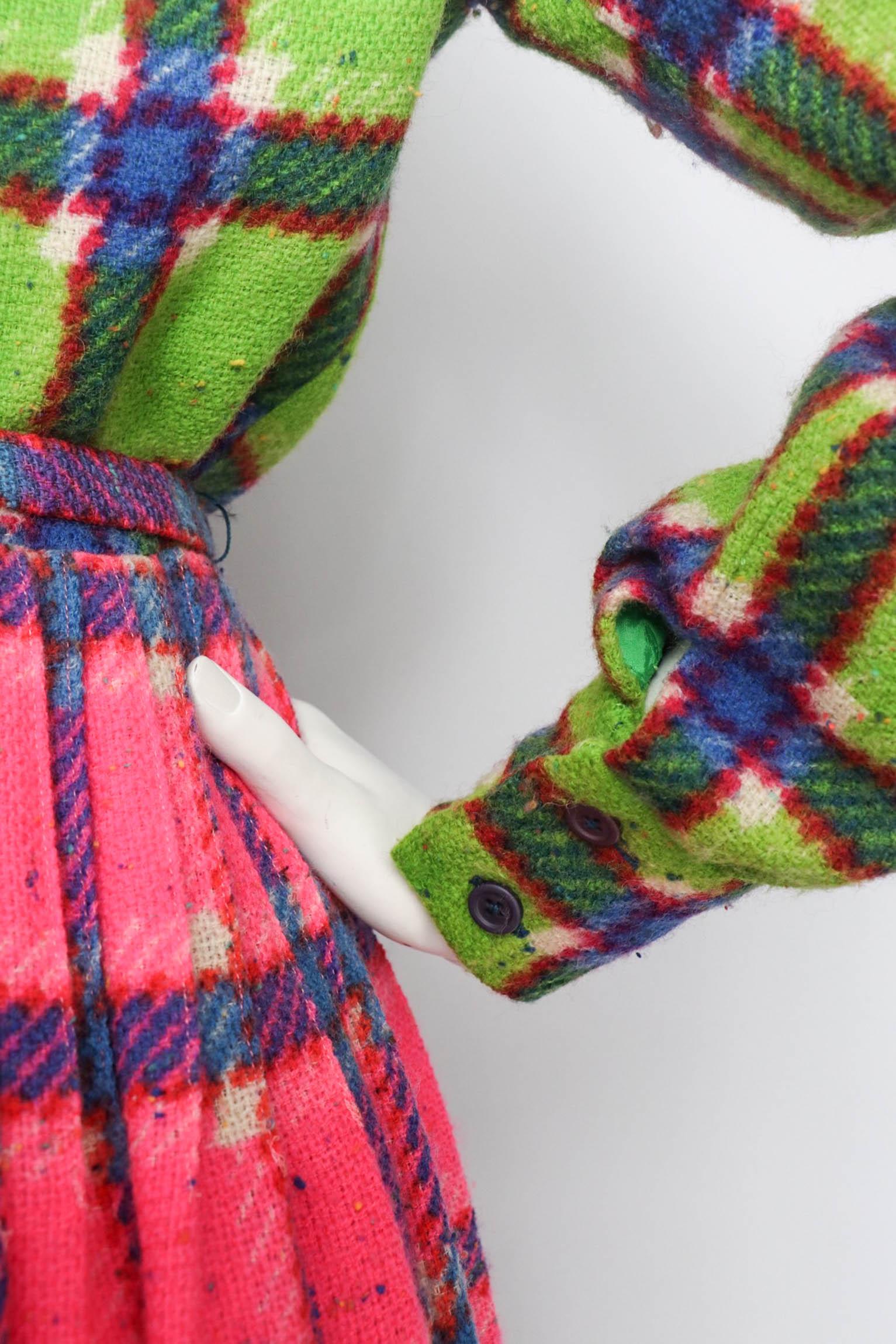A 1970s Vintage Lanvin Colourfull Tartan Wool Coat Dress 3